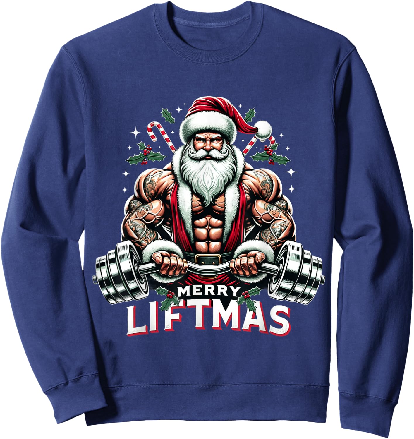Muscle Santa Bodybuilder Merry Liftmas Gym Christmas Workout Sweatshirt - Sweatshirt | Navy