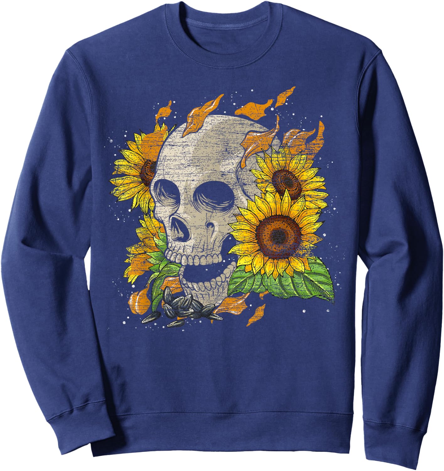 Florist Hippie Yellow Flower Nature Skull Sunflower Sweatshirt - Sweatshirt | Navy