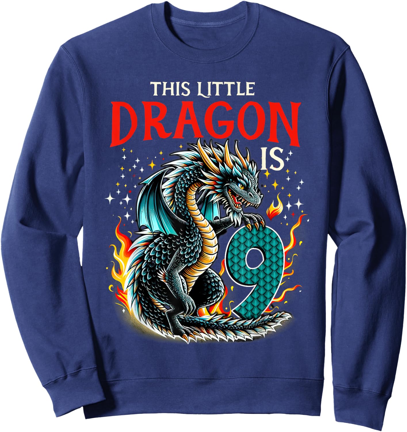 Turning 9 Year Old Birthday Boy Dragon 9th Bday Girl Sweatshirt - Sweatshirt | Navy