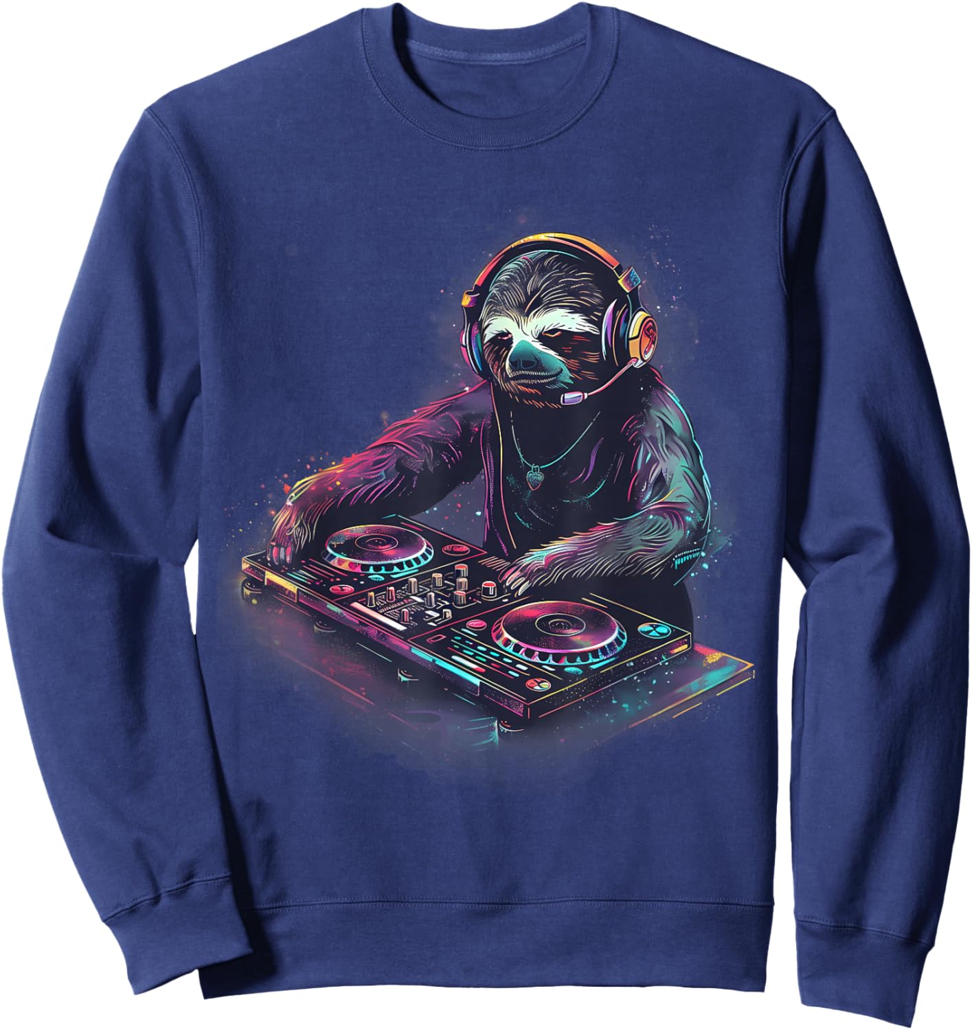 Sloth Music DJ EDM Turntable DJ Sloth Artwork House Music Sweatshirt - Sweatshirt | Navy