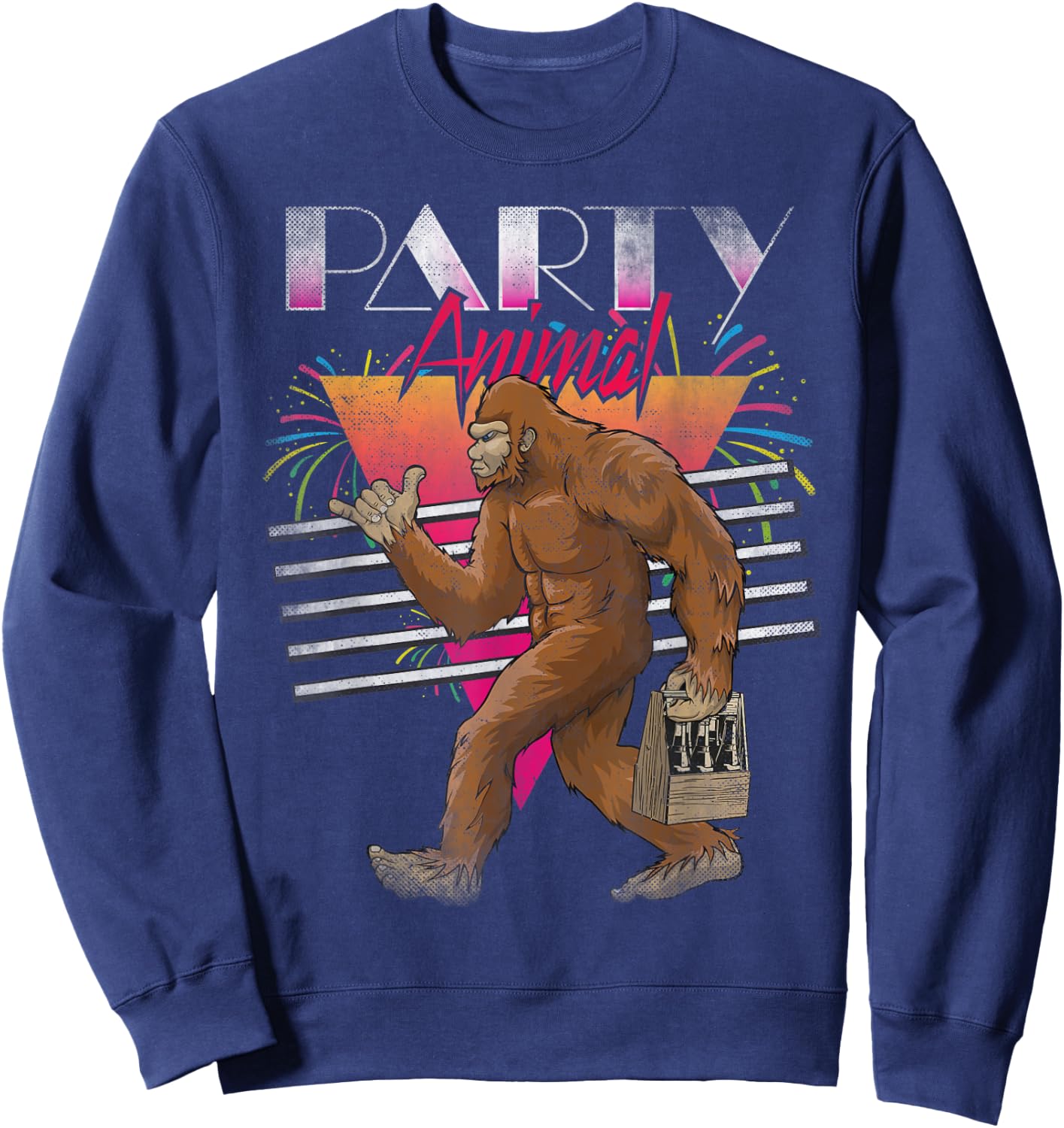 Vintage 80s Classic, Bigfoot, Sasquatch, Party Animal, Shaka Sweatshirt - Sweatshirt | Navy