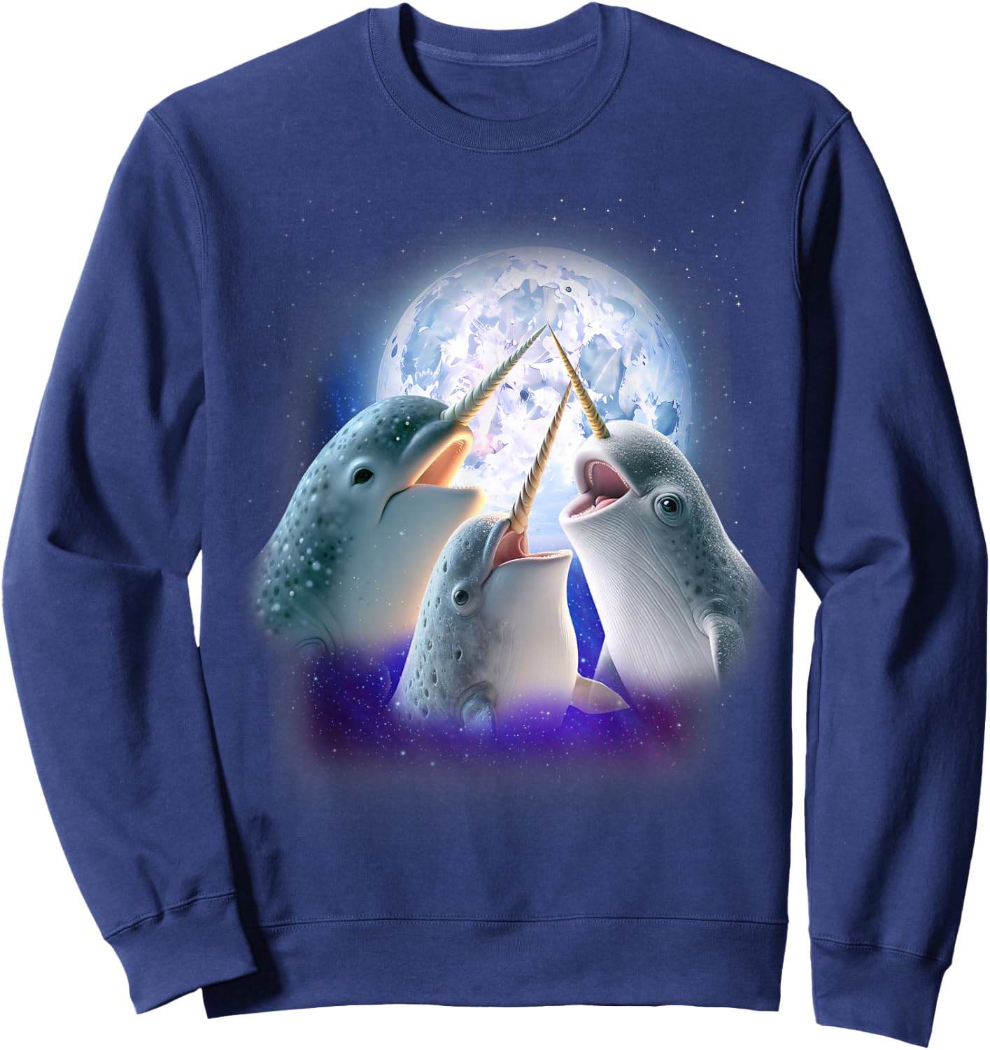 3 Narwhal Howling At The Moon Fun Narwhal Unicorn of the Sea Sweatshirt - Sweatshirt | Navy
