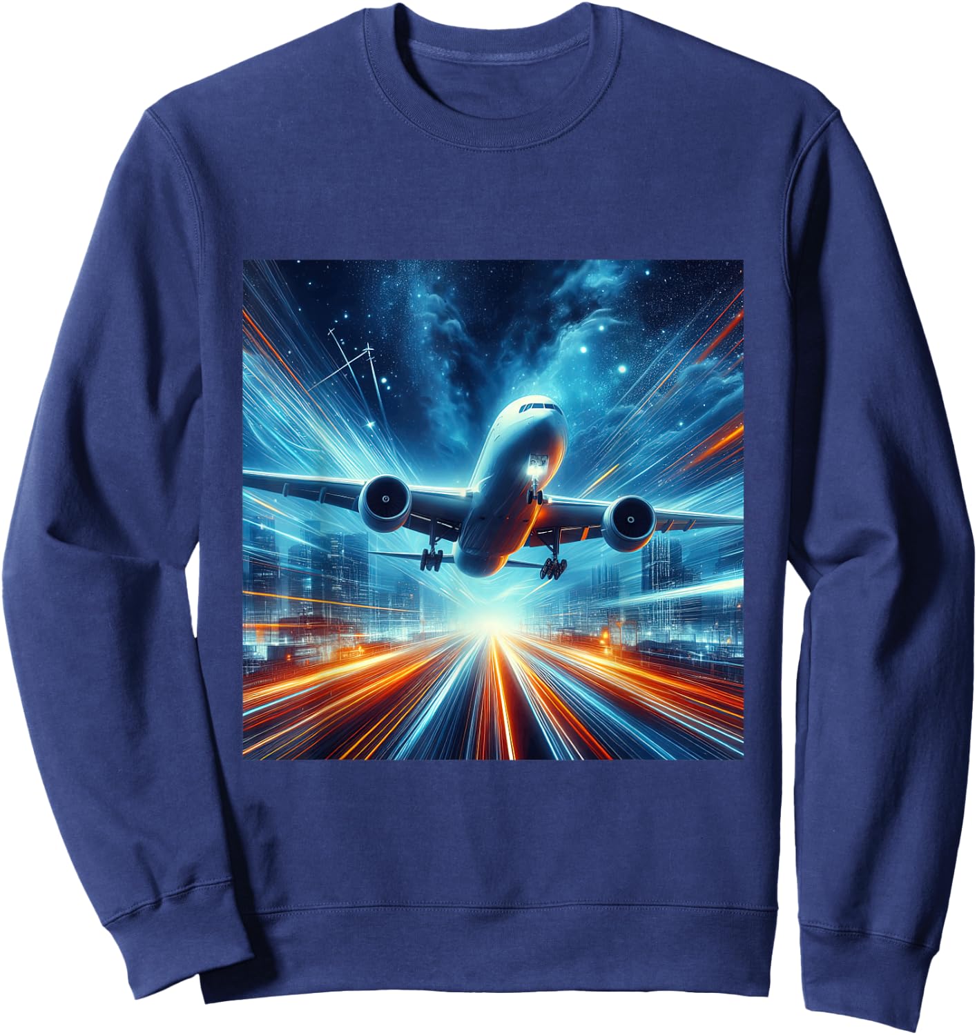 B-777 Aircraft Aviation Airplane Airport Runway Landing Sweatshirt - Sweatshirt | Navy