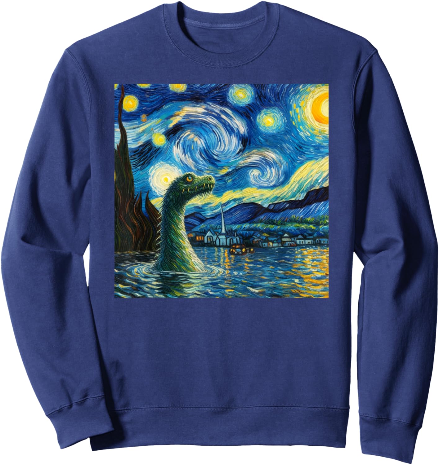 Loch Ness Monster in Starry Night Van Gogh Style Nessie Sweatshirt - Sweatshirt | Navy