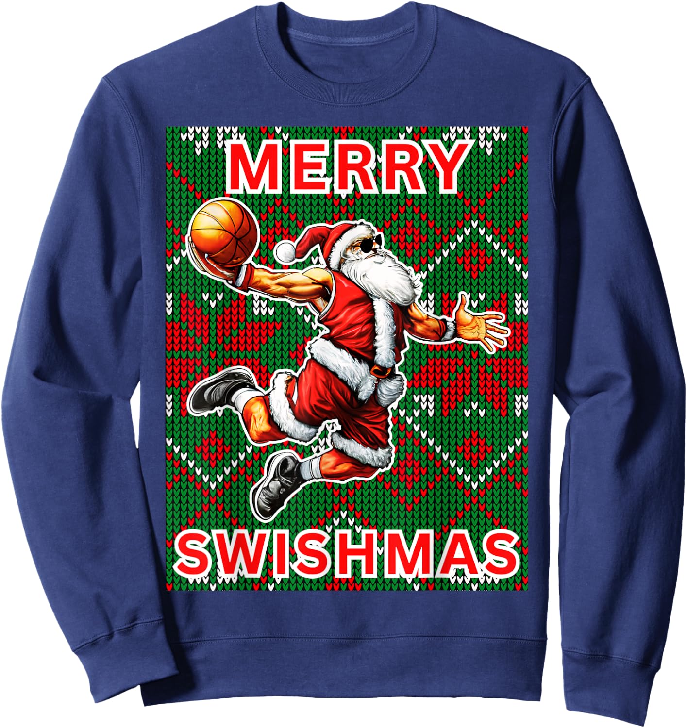 Merry Swishmas Basketball Christmas Santa Claus Slam Dunk Sweatshirt - Sweatshirt | Navy