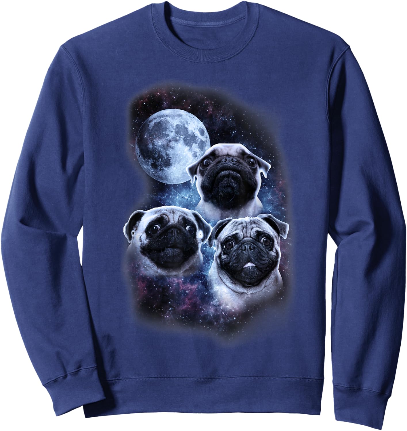 Cute pug design in space, full moon, stars, milky way Sweatshirt - Sweatshirt | Navy