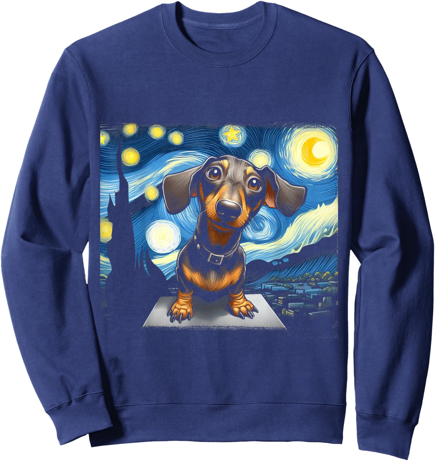 Funny Dachshunds Sausage Dogs in a Starry Night Sweatshirt - Sweatshirt | Navy