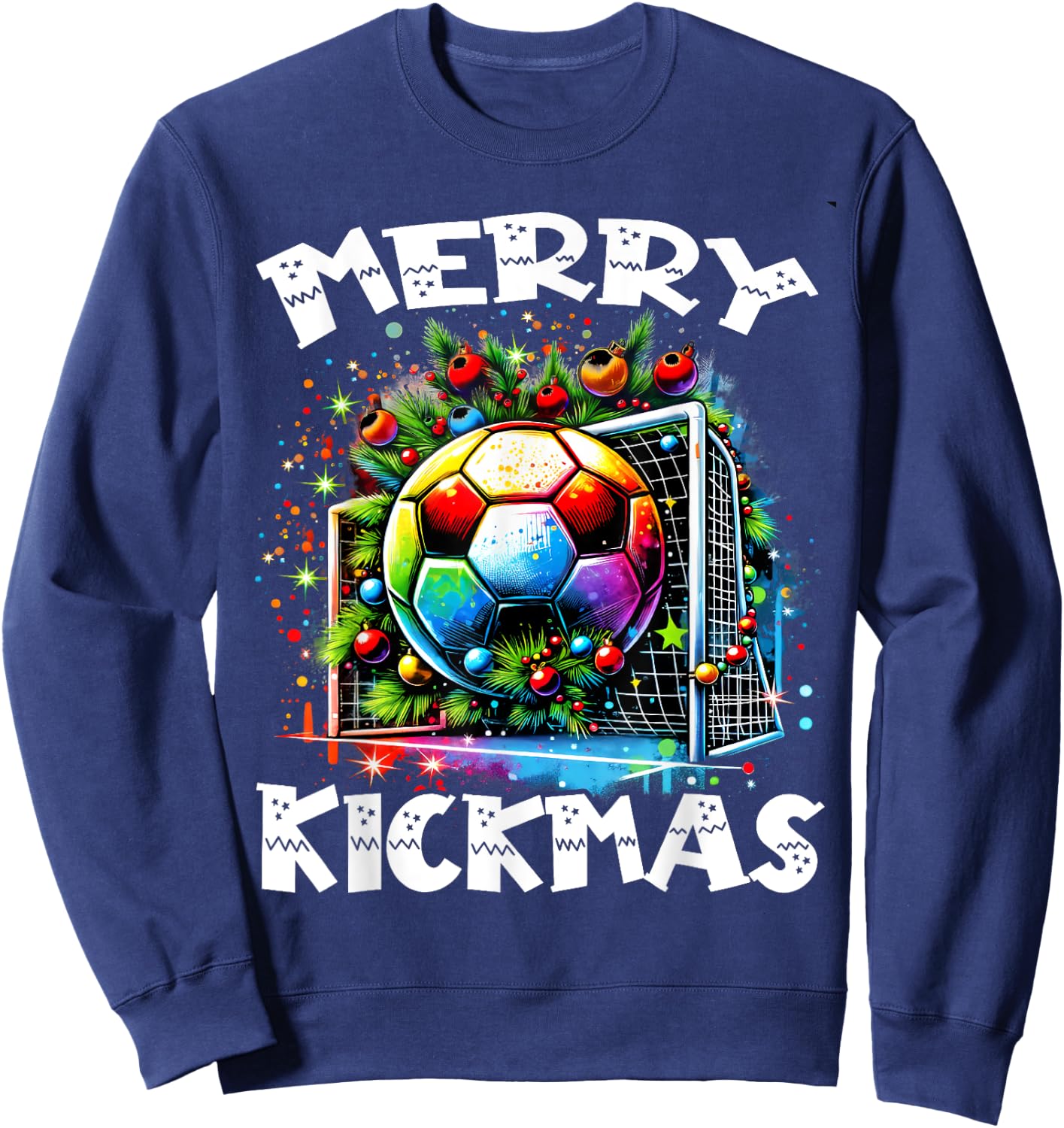 Merry Kickmas Soccer Ball Soccer Player Merry Christmas Sweatshirt - Sweatshirt | Navy