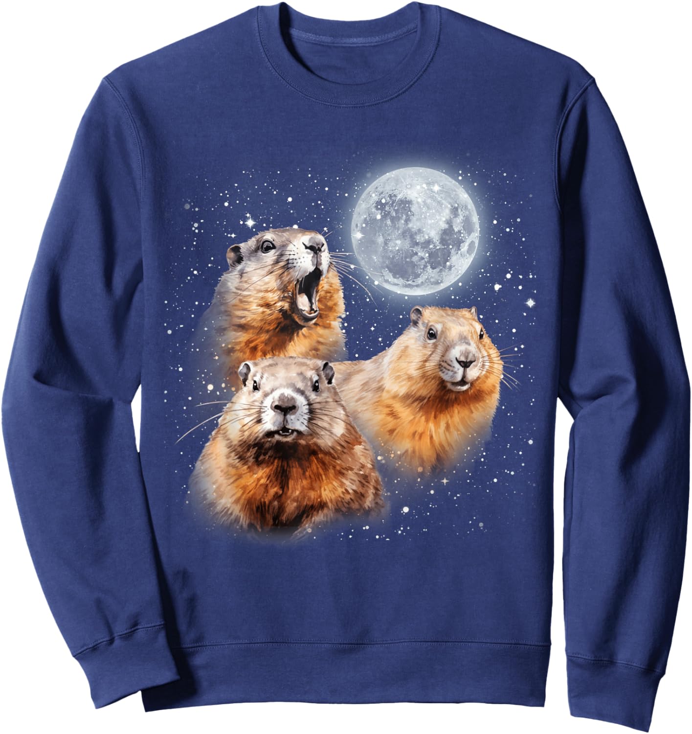 Three Groundhog Moon 3 Groundhog Head Groundhog Day Sweatshirt - Sweatshirt | Navy
