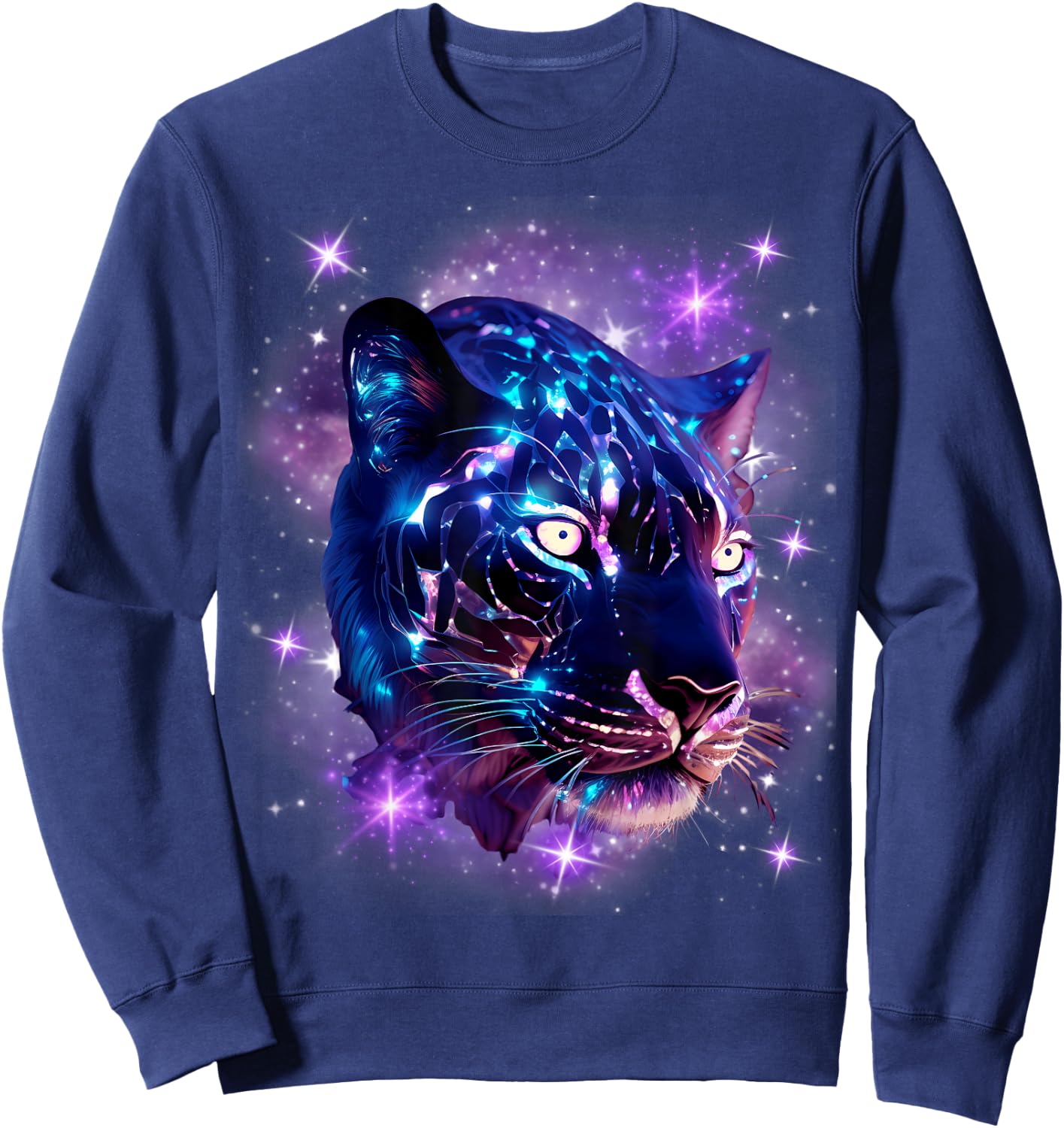 Cosmic Cheetah Leopard Tiger Purple Galaxy Stars Celestial Sweatshirt - Sweatshirt | Navy