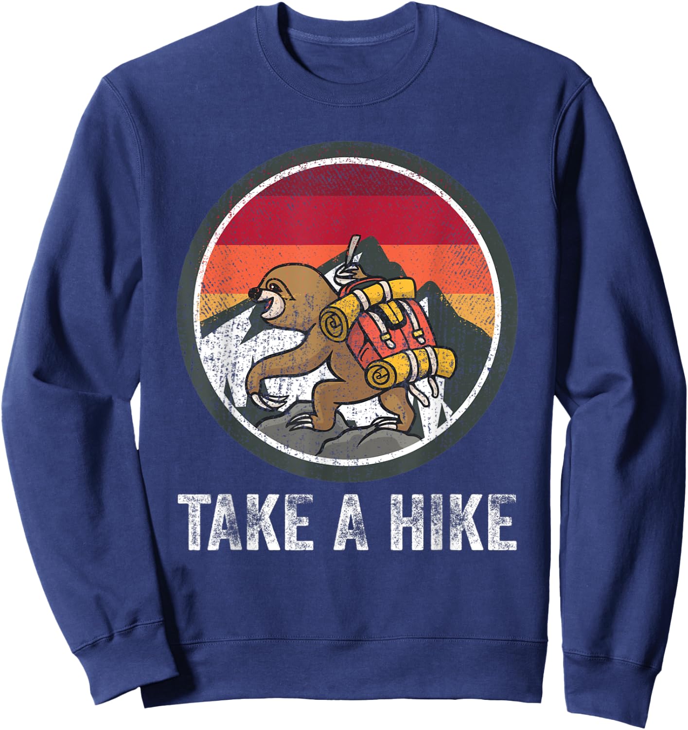 Take A Hike Retro Hiker Sloth Hiking Trekking Fun Kids Boys Sweatshirt - Sweatshirt | Navy