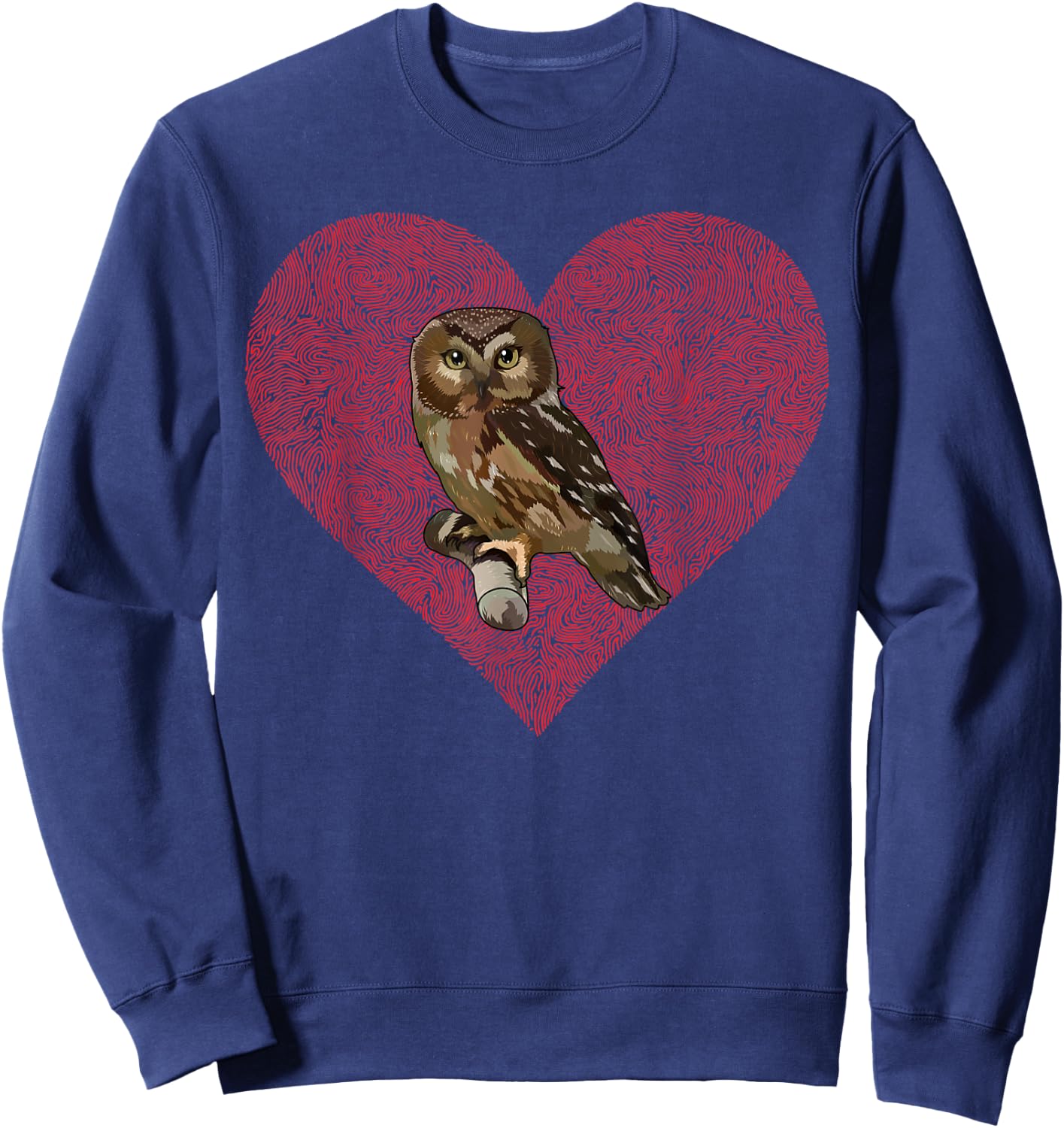 Northern Saw-whet Owl Valentines Day Bird Love Fingerprint Sweatshirt - Sweatshirt | Navy