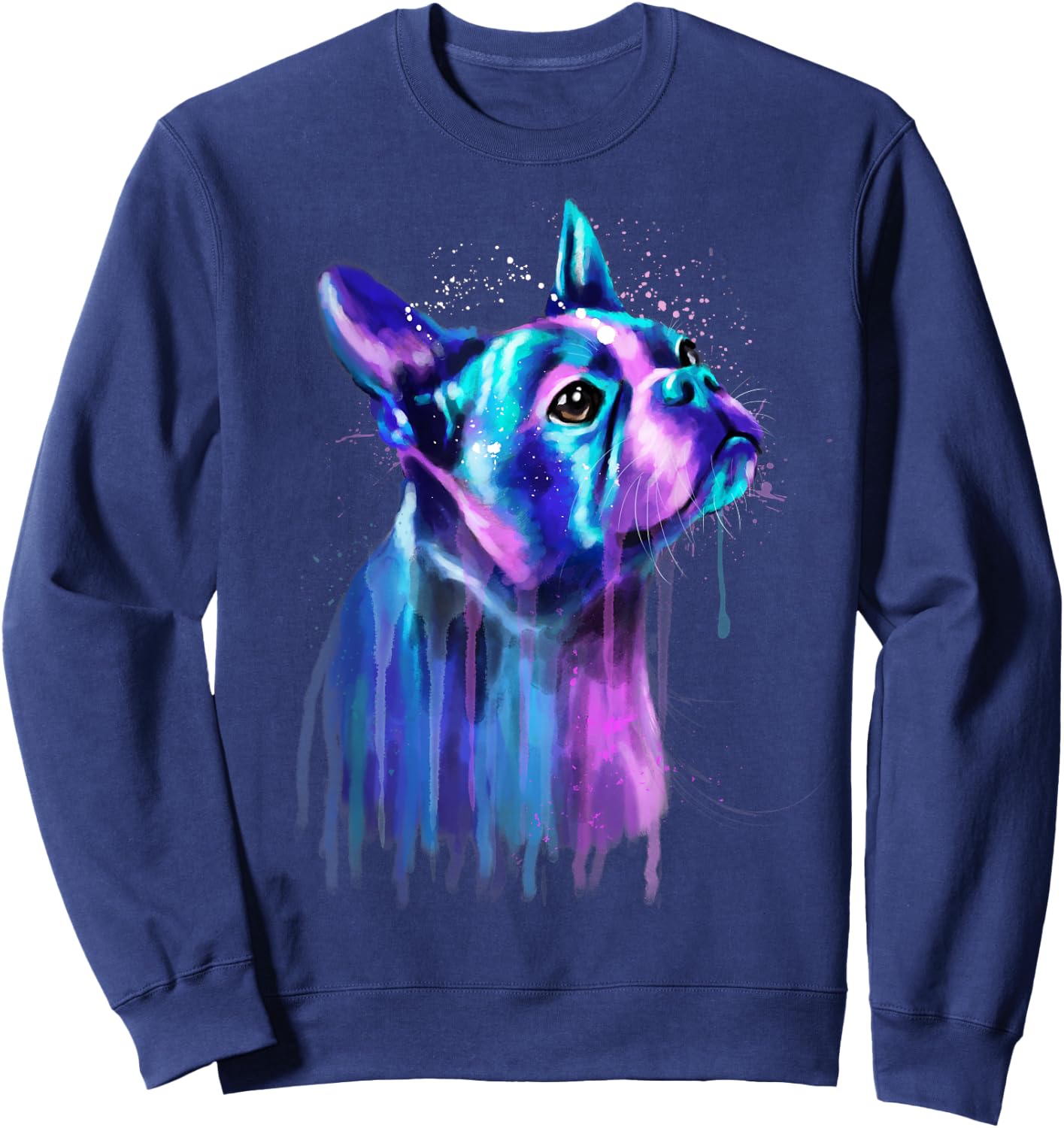 Colorful Boston Terrier Dog Art Watercolor Painting Women Kids Sweatshirt - Sweatshirt | Navy