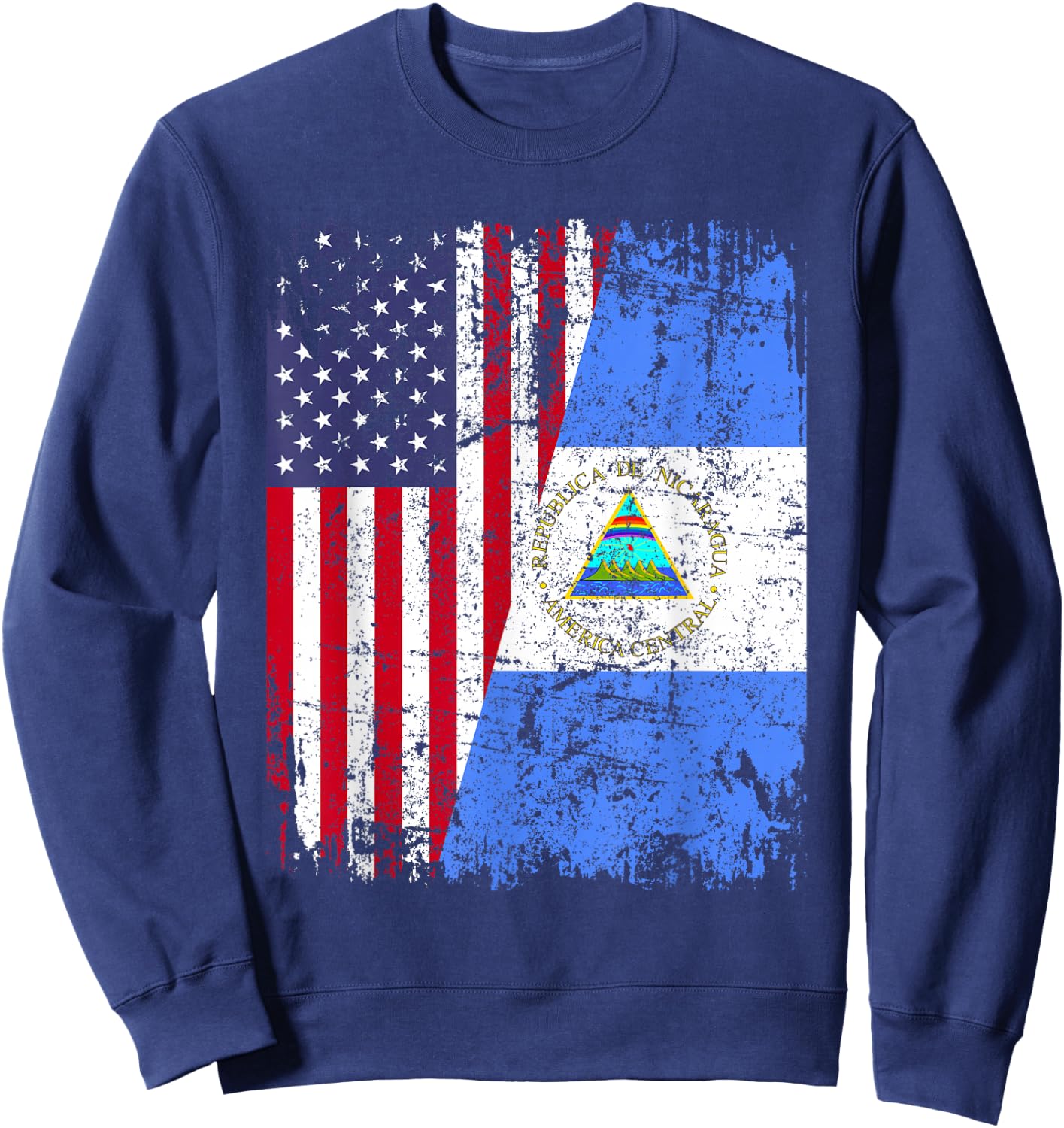 Nicaraguan Roots | Half American Flag | USA Nicaragua Flag Sweatshirt - Sweatshirt | Navy