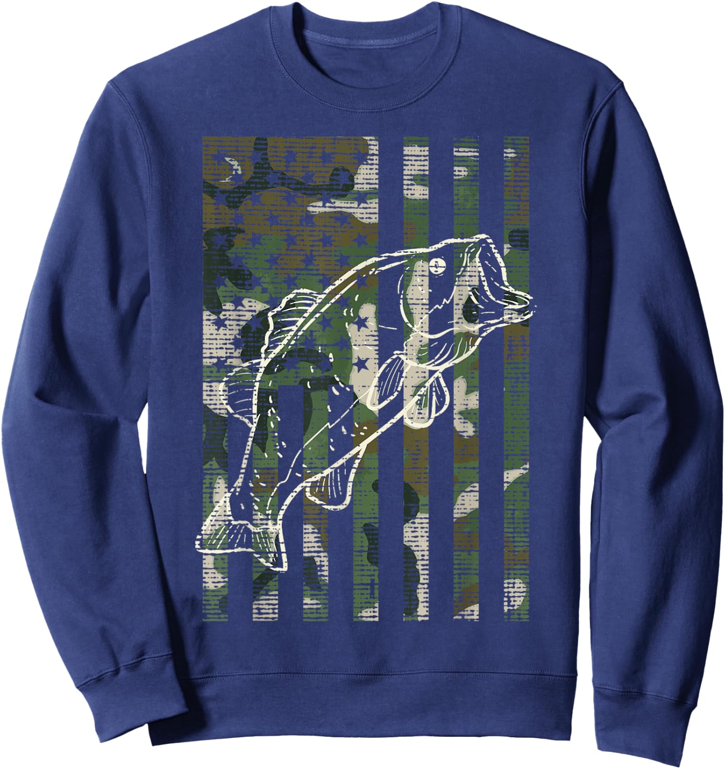Fishing Camo US Flag Fish Bass Patriot Fisherman Dad Gift Sweatshirt - Sweatshirt | Navy