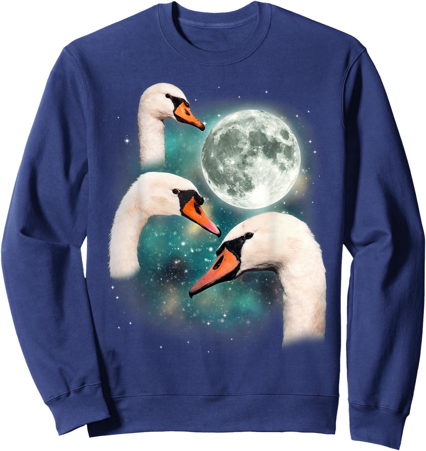 Three Swan Moon | 3 Swans Funny Bird Parody Cursed Meme Sweatshirt - Sweatshirt | Navy