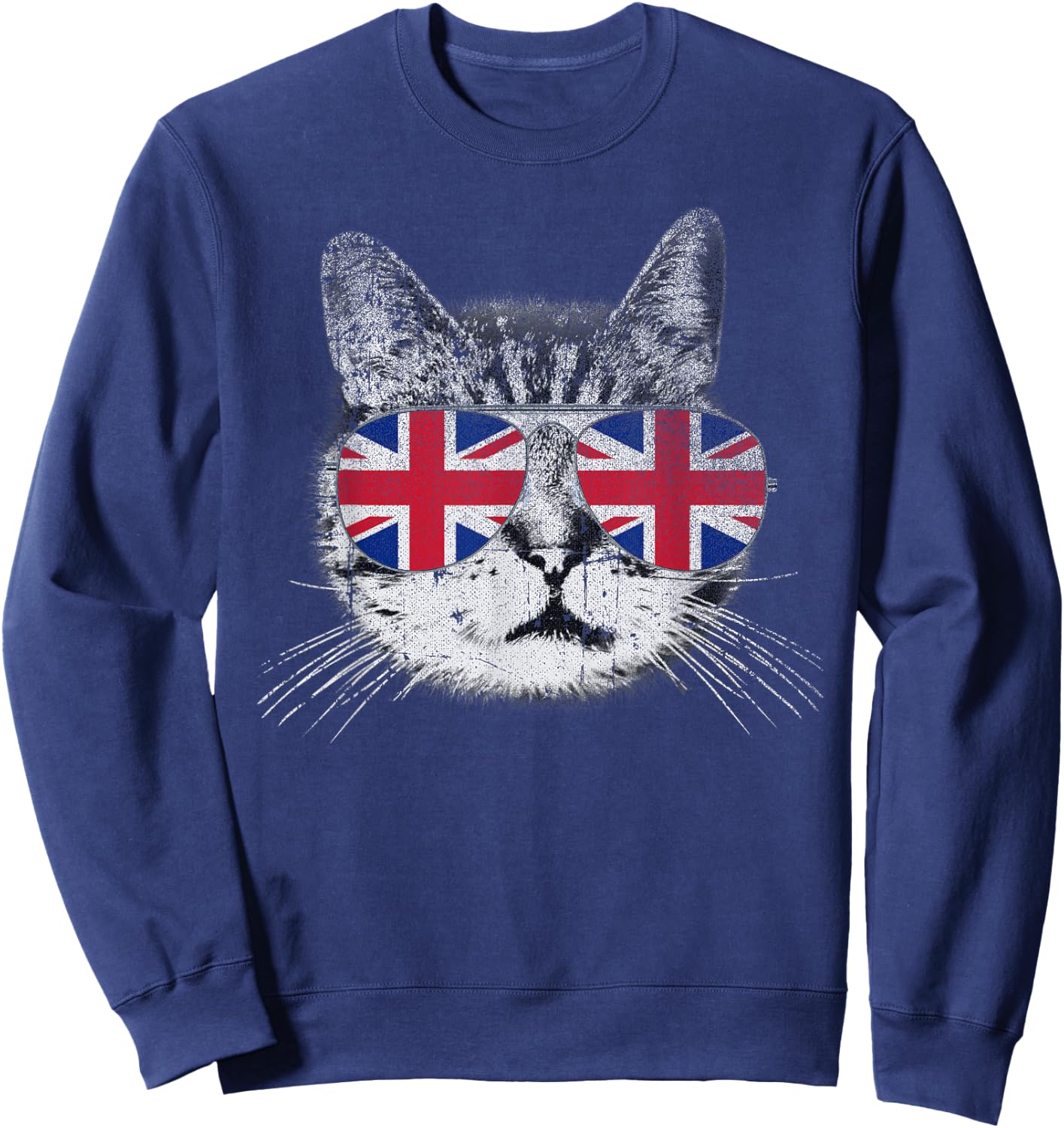 Cat Shirt Union Jack Flag Country Retro England British UK Sweatshirt - Sweatshirt | Navy