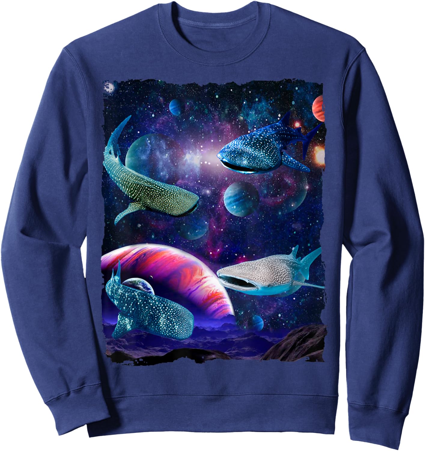 Sharks Universe Space Random Galaxy Fish water Whale Shark Sweatshirt - Sweatshirt | Navy