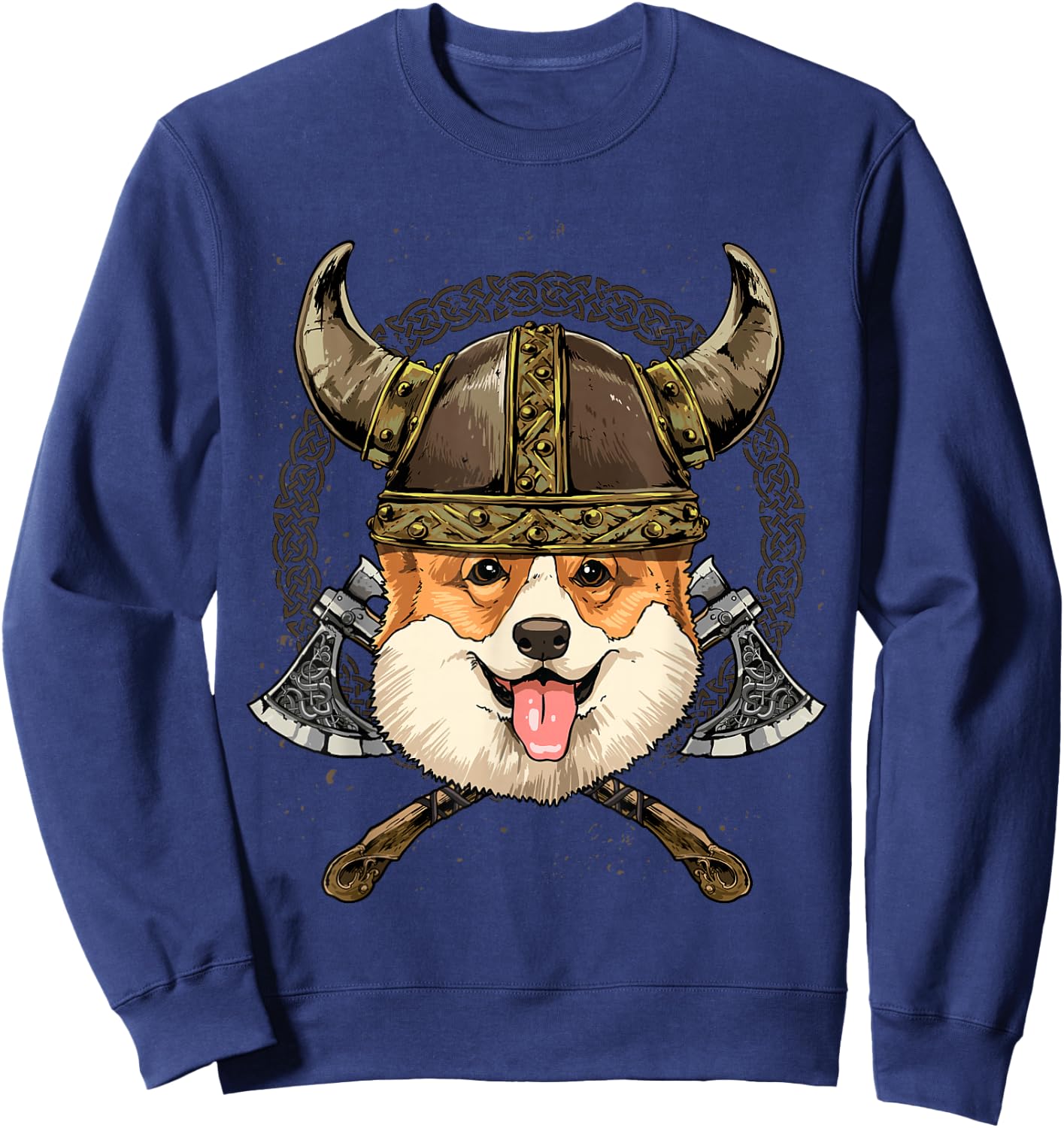 Viking Corgi Dog with Viking Helmet Mjolnir Axes Sweatshirt - Sweatshirt | Navy
