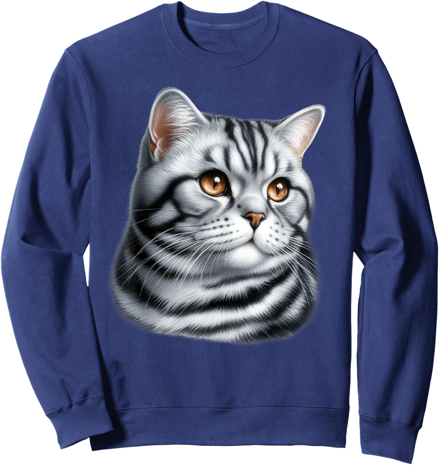 Shorthair Tiger Cat Portrait Sweatshirt - Sweatshirt | Navy