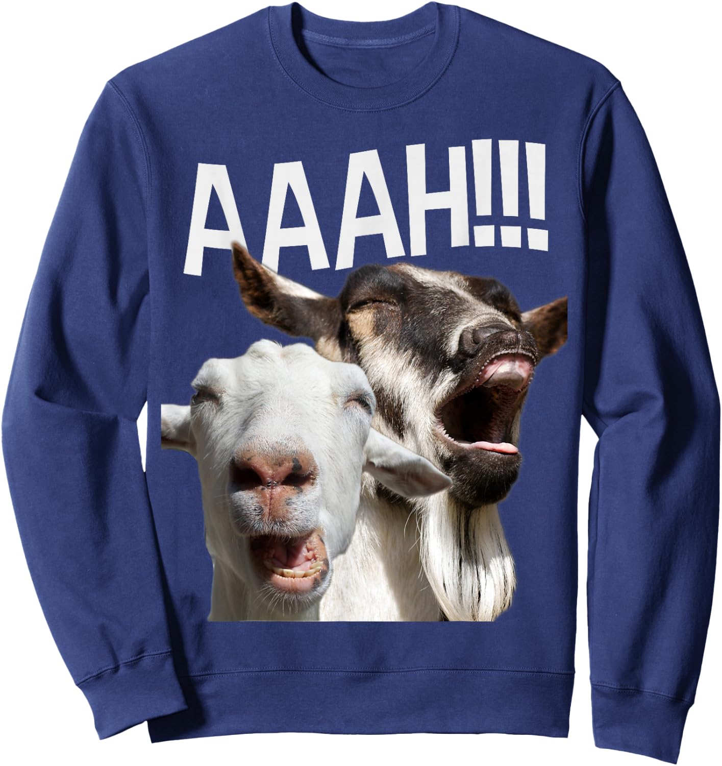 Screaming Goats AAAH!!! Funny Crazy Goat Lover Print Sweatshirt - Sweatshirt | Navy