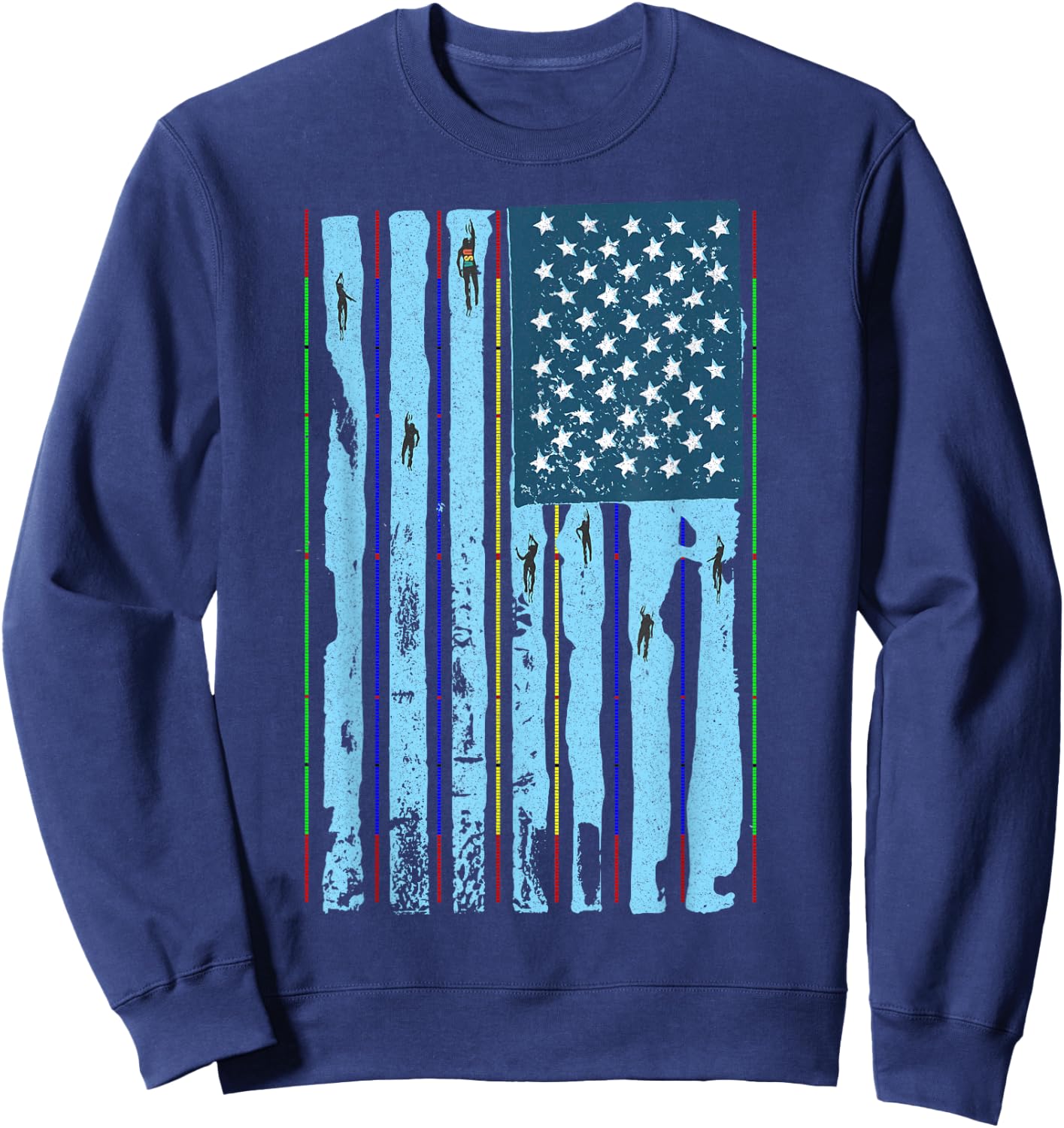 American Flag Swimming Pool Meet, Vintage Swim USA Flag Team Sweatshirt - Sweatshirt | Navy