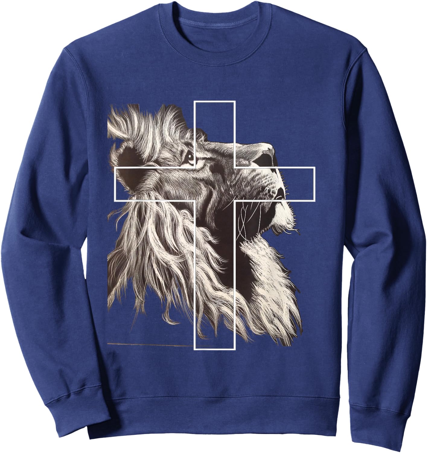 Jesus Lion of Judah Christian Cross Sweatshirt - Sweatshirt | Navy