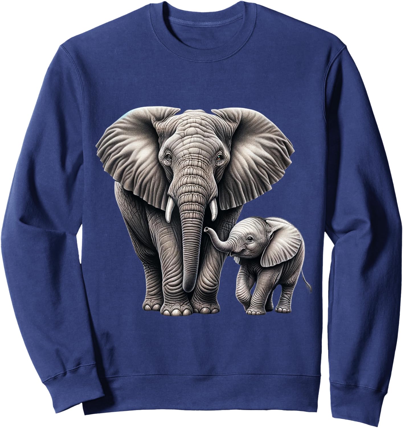 Mother and Calf Elephant | Elefant Lover Sweatshirt - Sweatshirt | Navy