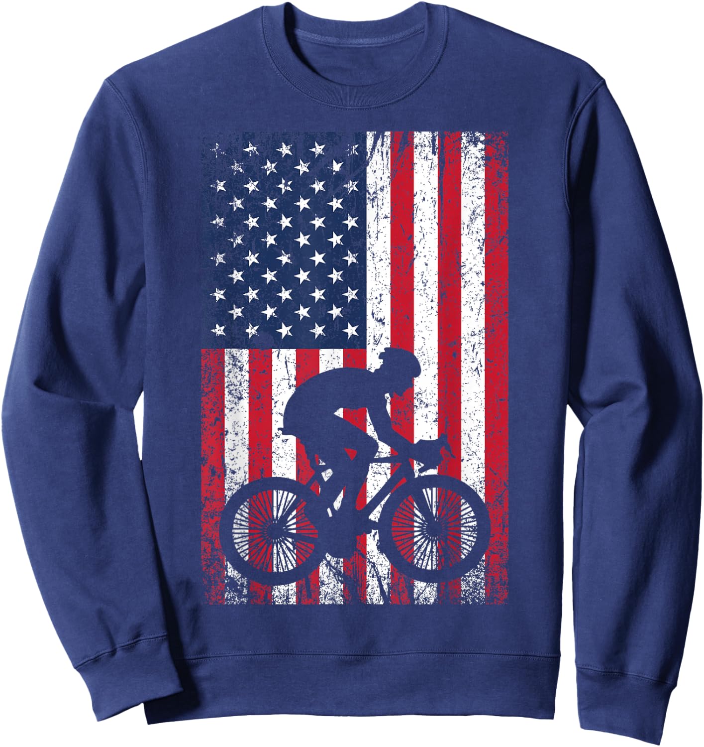 American Flag Mountain Bike 4th of July Patriotic Biking Sweatshirt - Sweatshirt | Navy