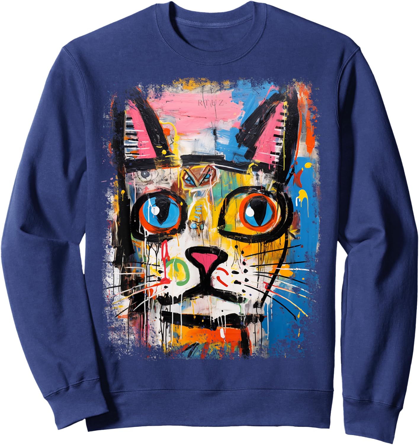 RTUZ Cat Hip Hop Y2K Vintage Retro Hipster Edgy Streetwear -Adults Black Sweatshirt - Sweatshirt | Navy