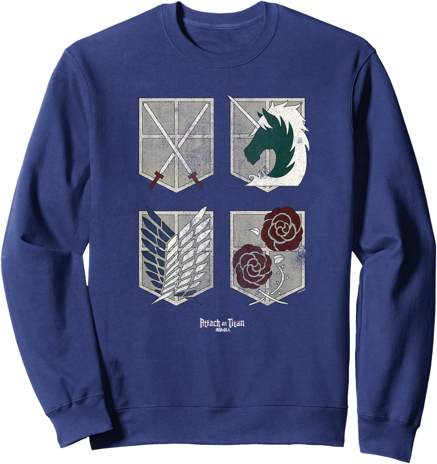 Attack on Titan Four Shields Trainee Military Corps Garrison Sweatshirt - Sweatshirt | Navy