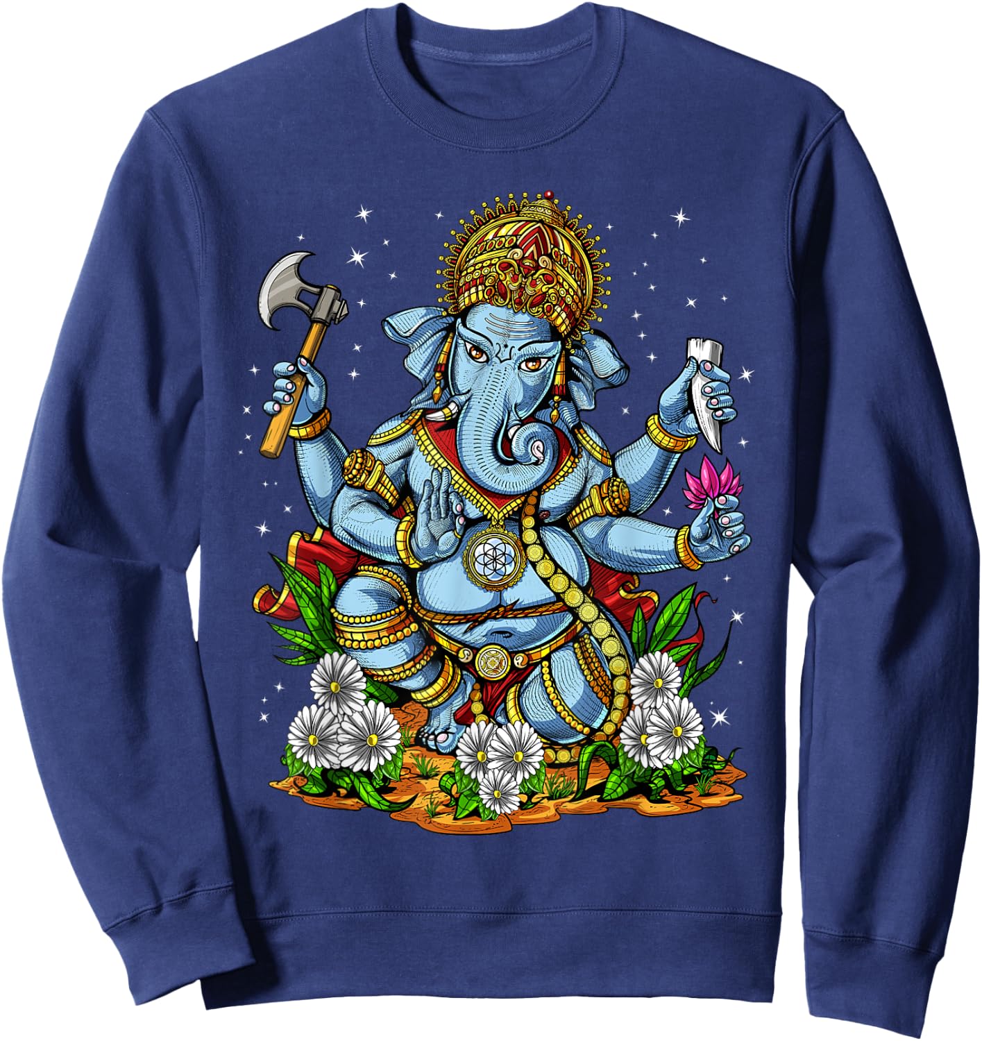 Ganesha Hindu God Elephant Spiritual Yoga Meditation Sweatshirt - Sweatshirt | Navy
