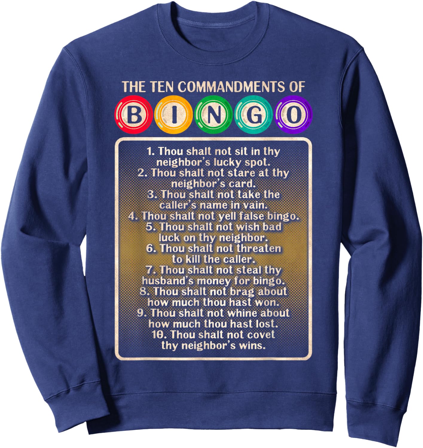 10 Commandments Of Bingo - Bingo Player Sweatshirt - Sweatshirt | Navy