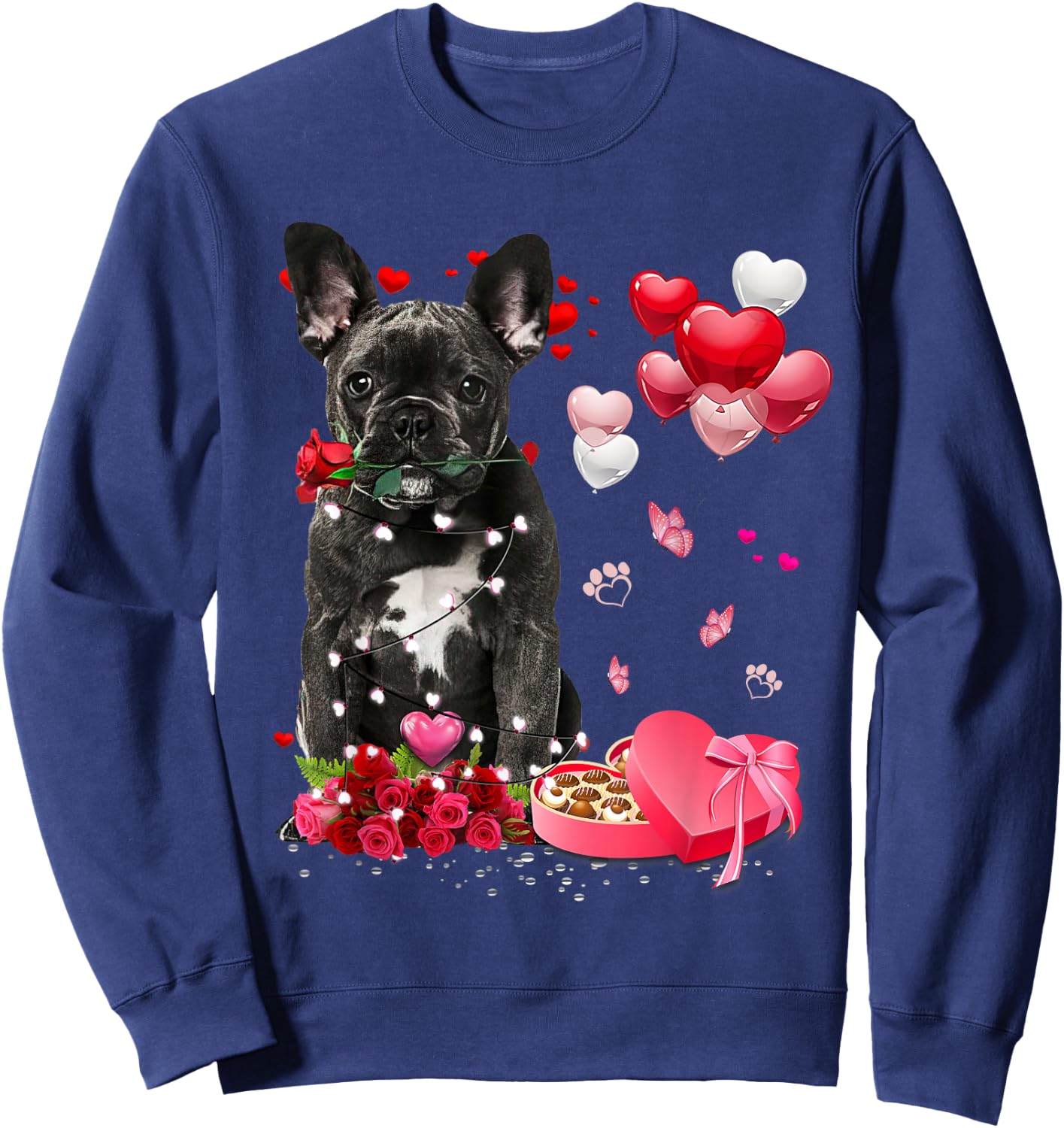 Funny French Bulldog Rose Heart Happy Valentine Day Dog Mom Sweatshirt - Sweatshirt | Navy