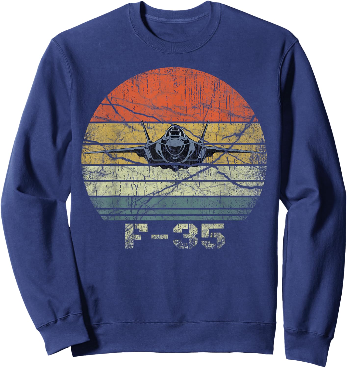 Distressed F-35 Fighter Jet Military Airplane Sweatshirt - Sweatshirt | Navy