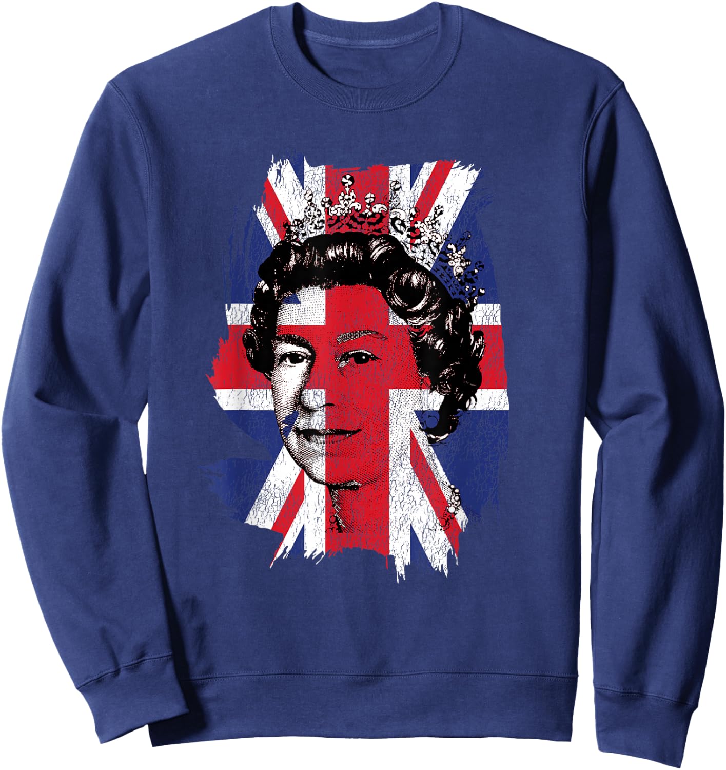 Elizabeth Queen of England Union Jack Flag Queen of England Sweatshirt - Sweatshirt | Navy