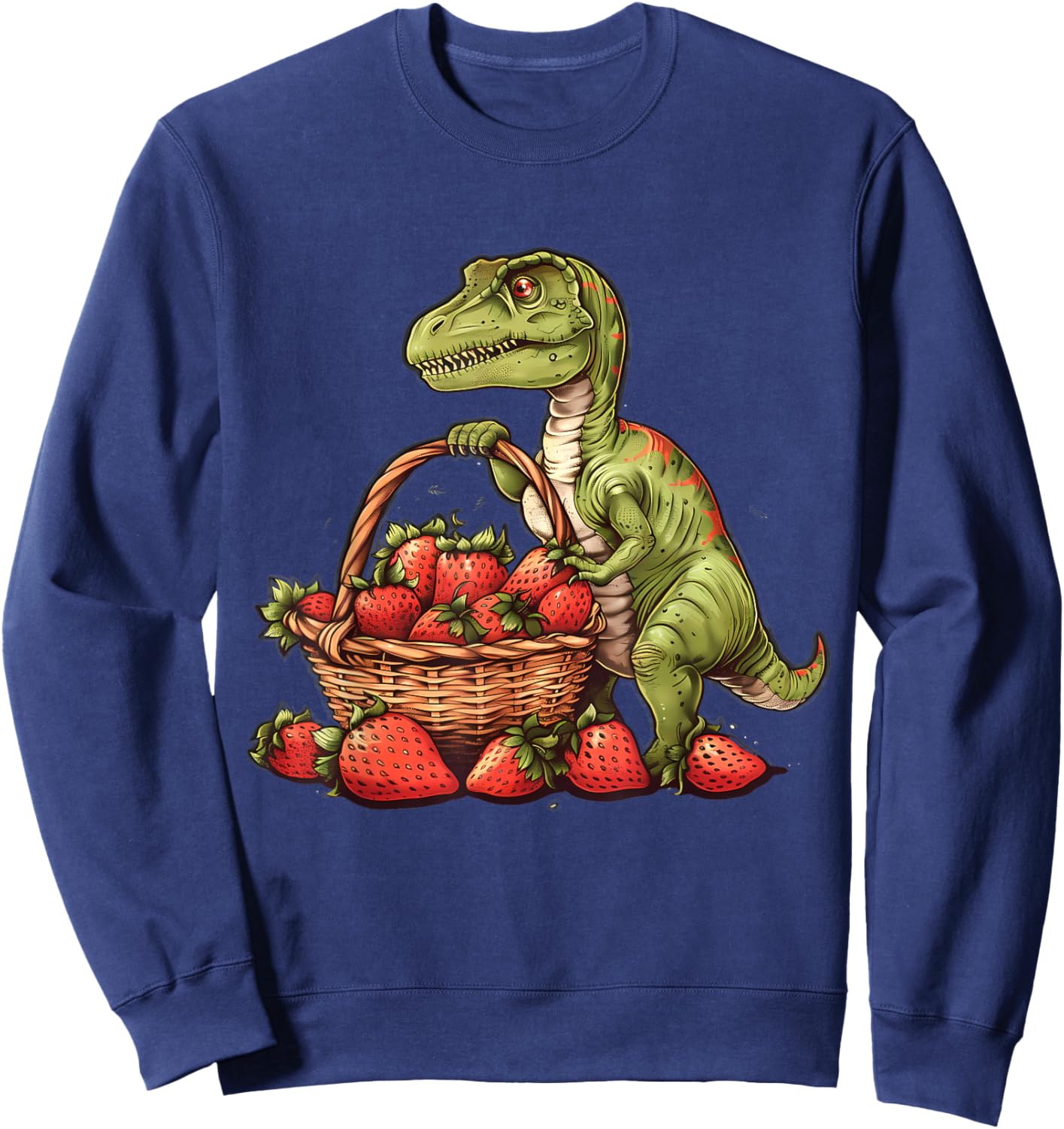 Strawberry Dinosaur Artwork Funny Dino Strawberry Fruit Sweatshirt - Sweatshirt | Navy