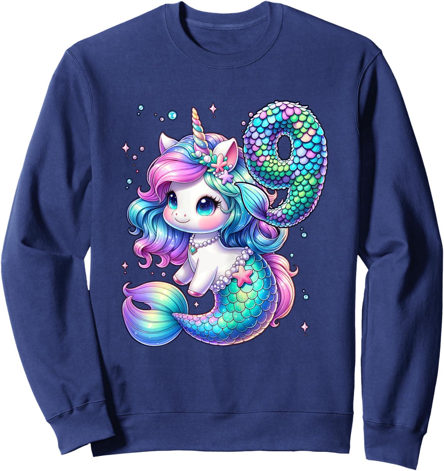 Unicorn Mermaid 9th Birthday 9 Year Old Party Girls Outfit Sweatshirt - Sweatshirt | Navy