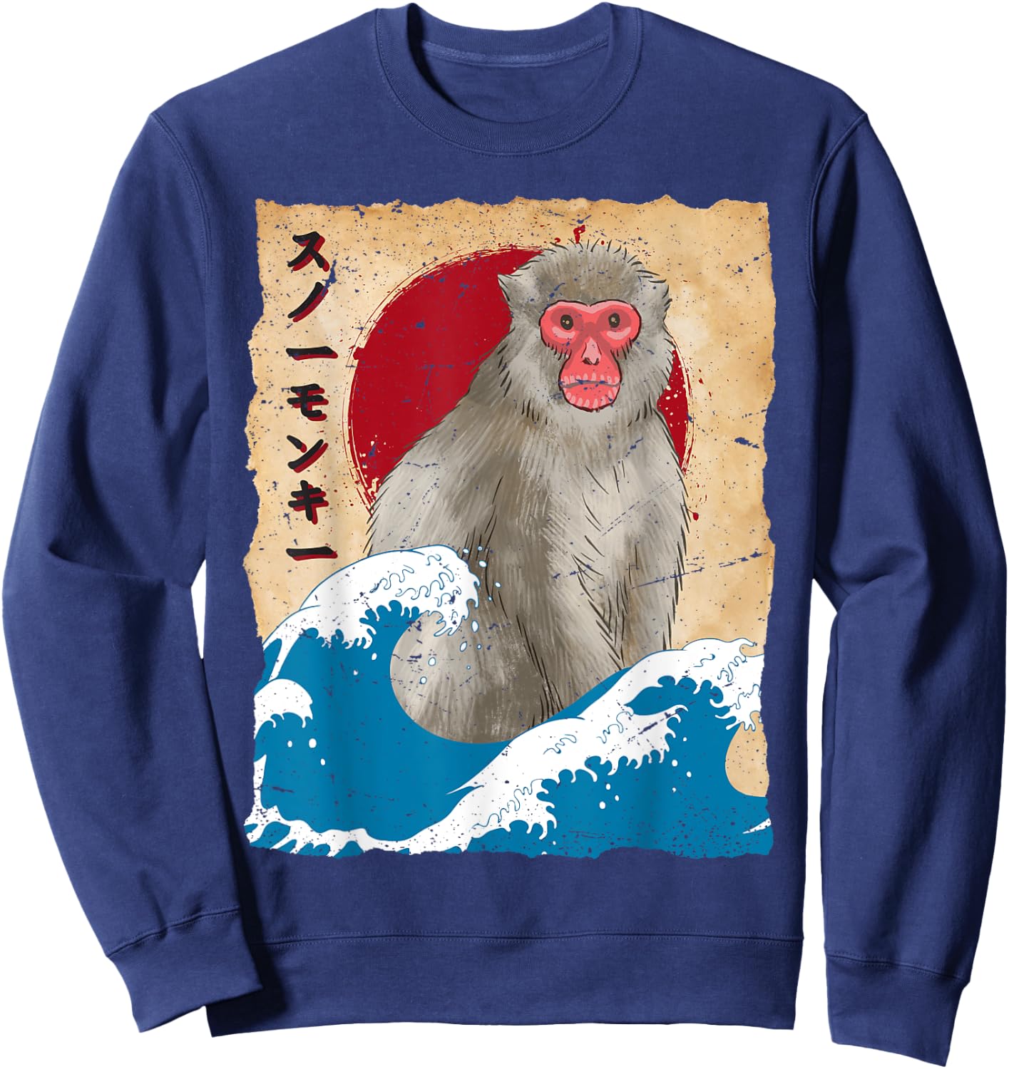 Vintage Japan Art - Japanese Theme Retro Print snow monkeys Sweatshirt - Sweatshirt | Navy