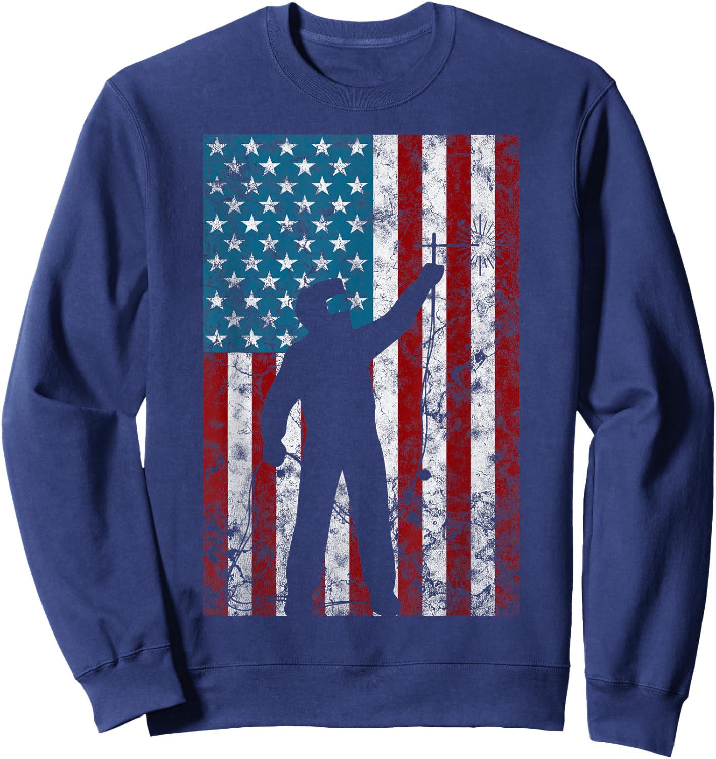 Vintage Welding Distressed Patriotic Welder American Flag Women Men Sweatshirt - Sweatshirt | Navy