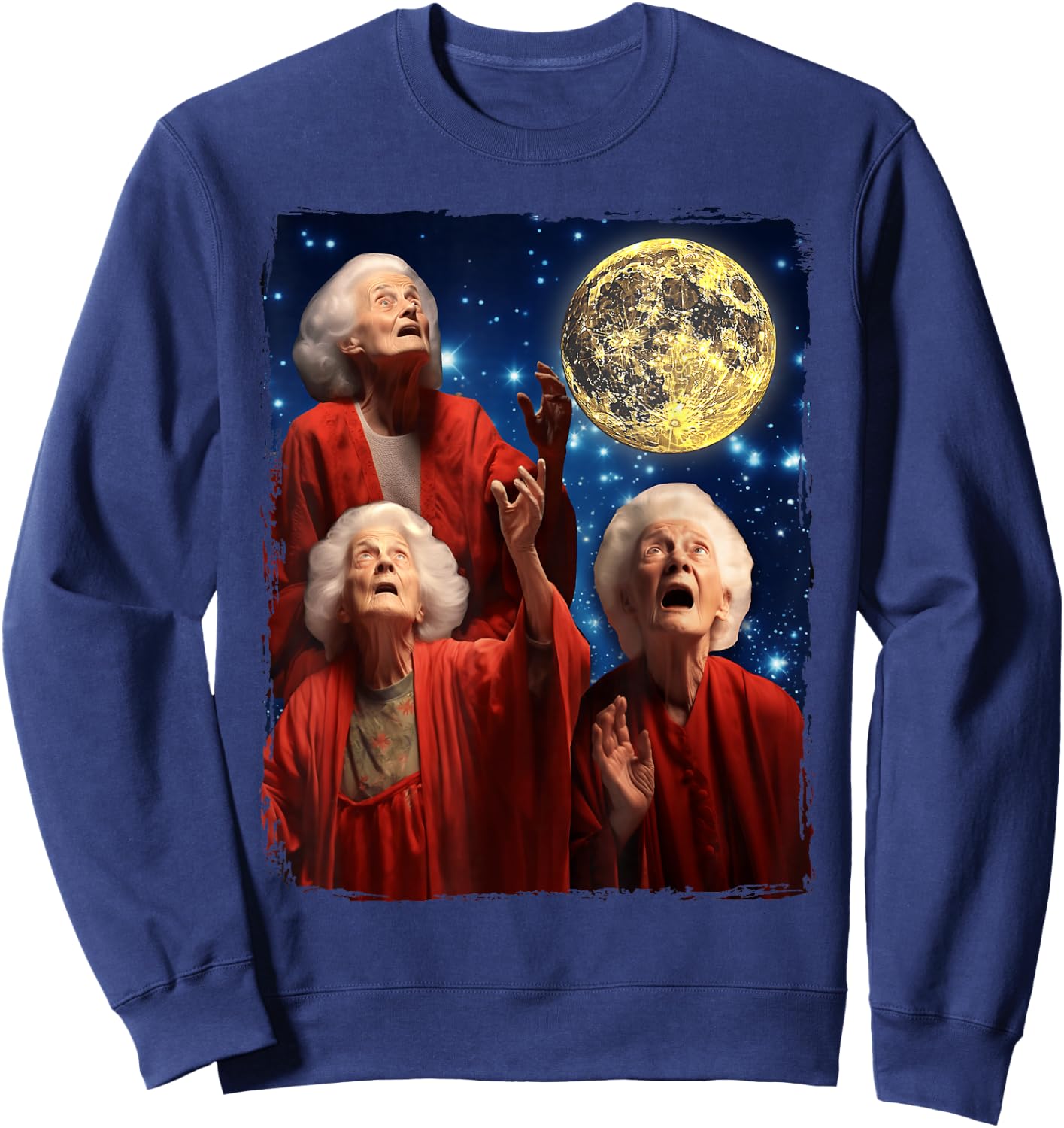 Grandma Howling At Moon Three Granny Moon Sweatshirt - Sweatshirt | Navy