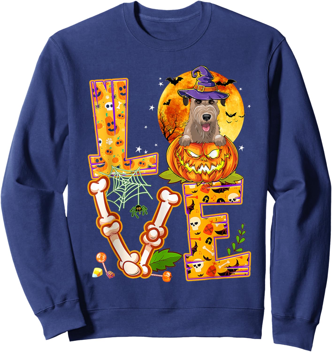Love Irish Wolfhound Witch Pumpkin Scary Halloween Dog Sweatshirt - Sweatshirt | Navy