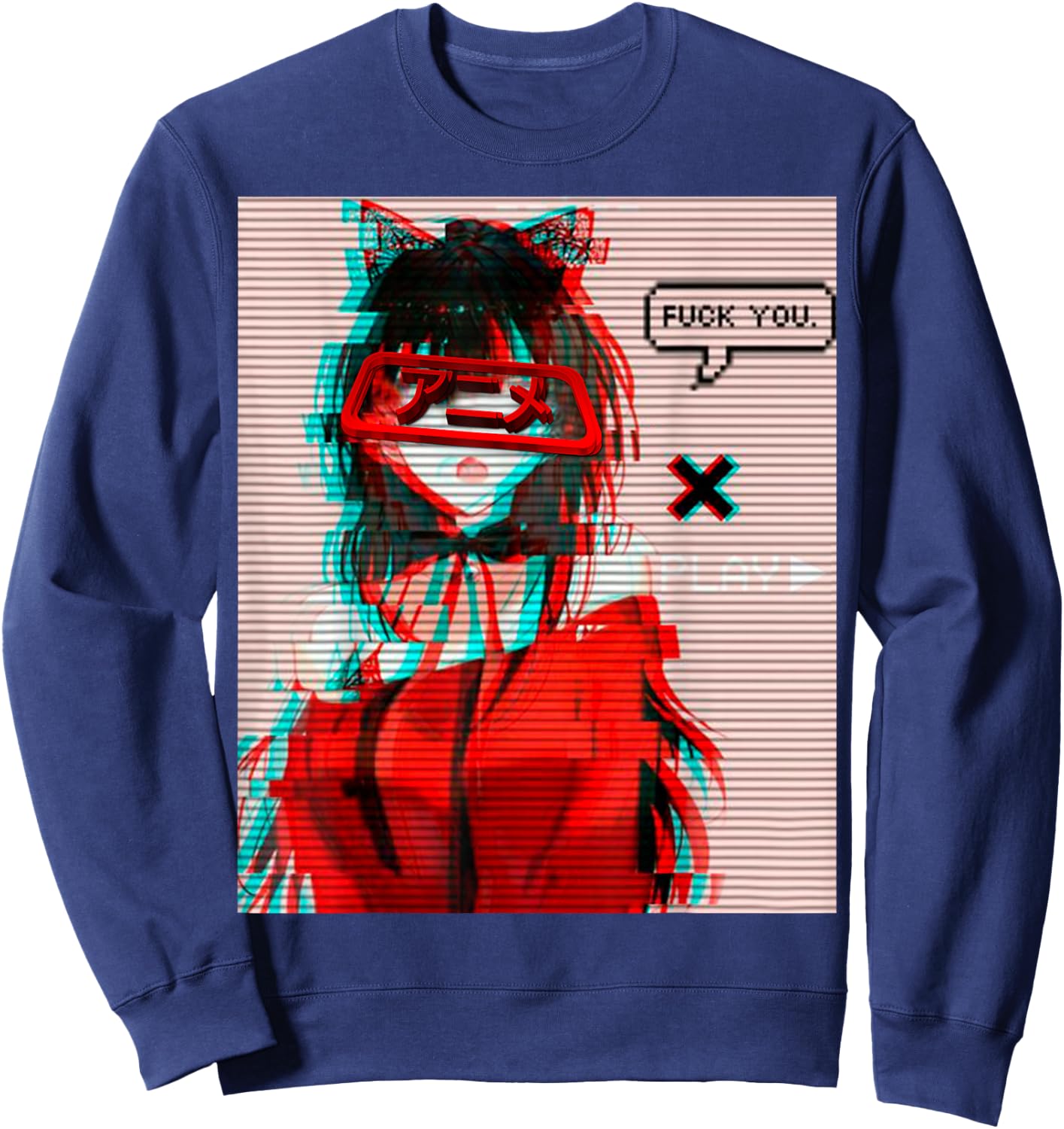 Aesthetic Vaporwave Japanese Futurism Anime Retro Hentai Sweatshirt - Sweatshirt | Navy
