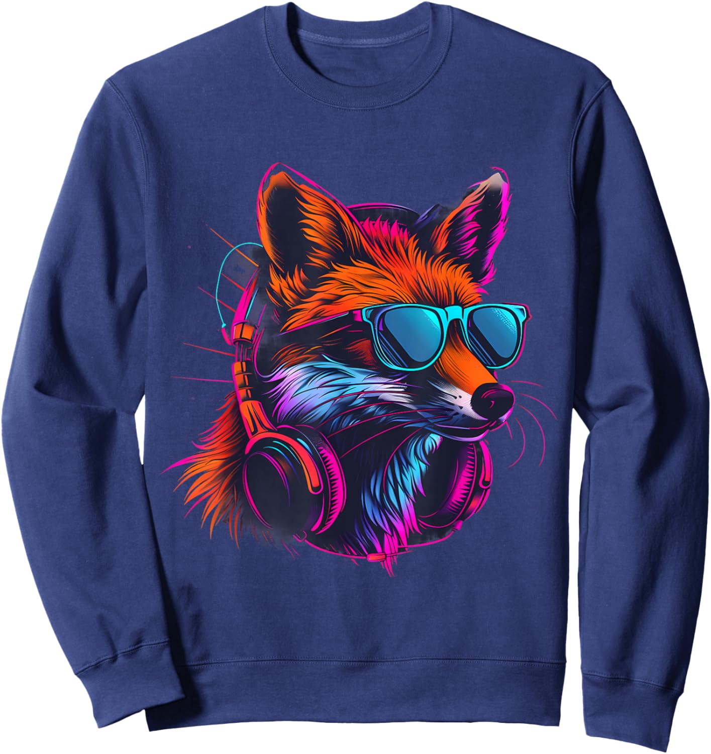 DJ Fox House Music Headphones Beatmaker Techno Fox Lover EDM Sweatshirt - Sweatshirt | Navy