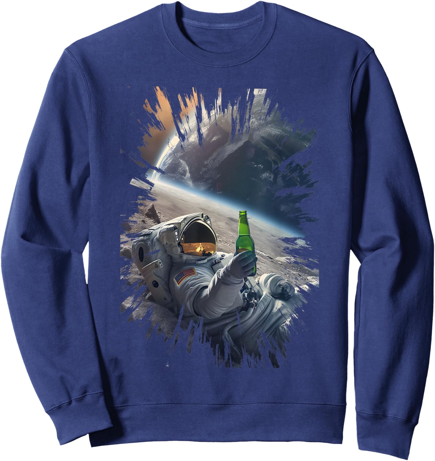 Beer Drinking Astronaut on the Moon Sweatshirt - Sweatshirt | Navy