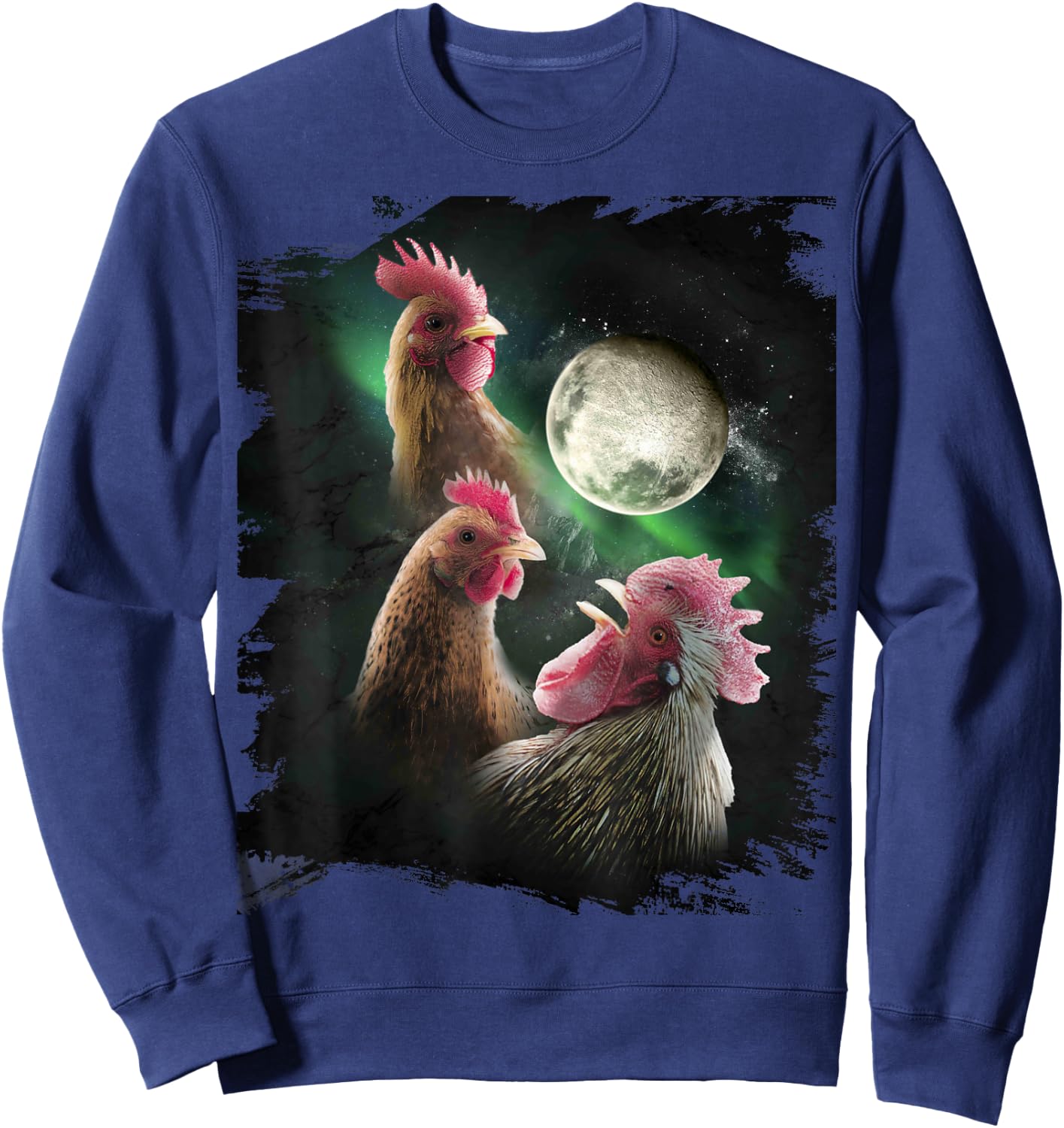 3 Chicken Moon Wolf Chickens Howling Wolves Sweatshirt - Sweatshirt | Navy