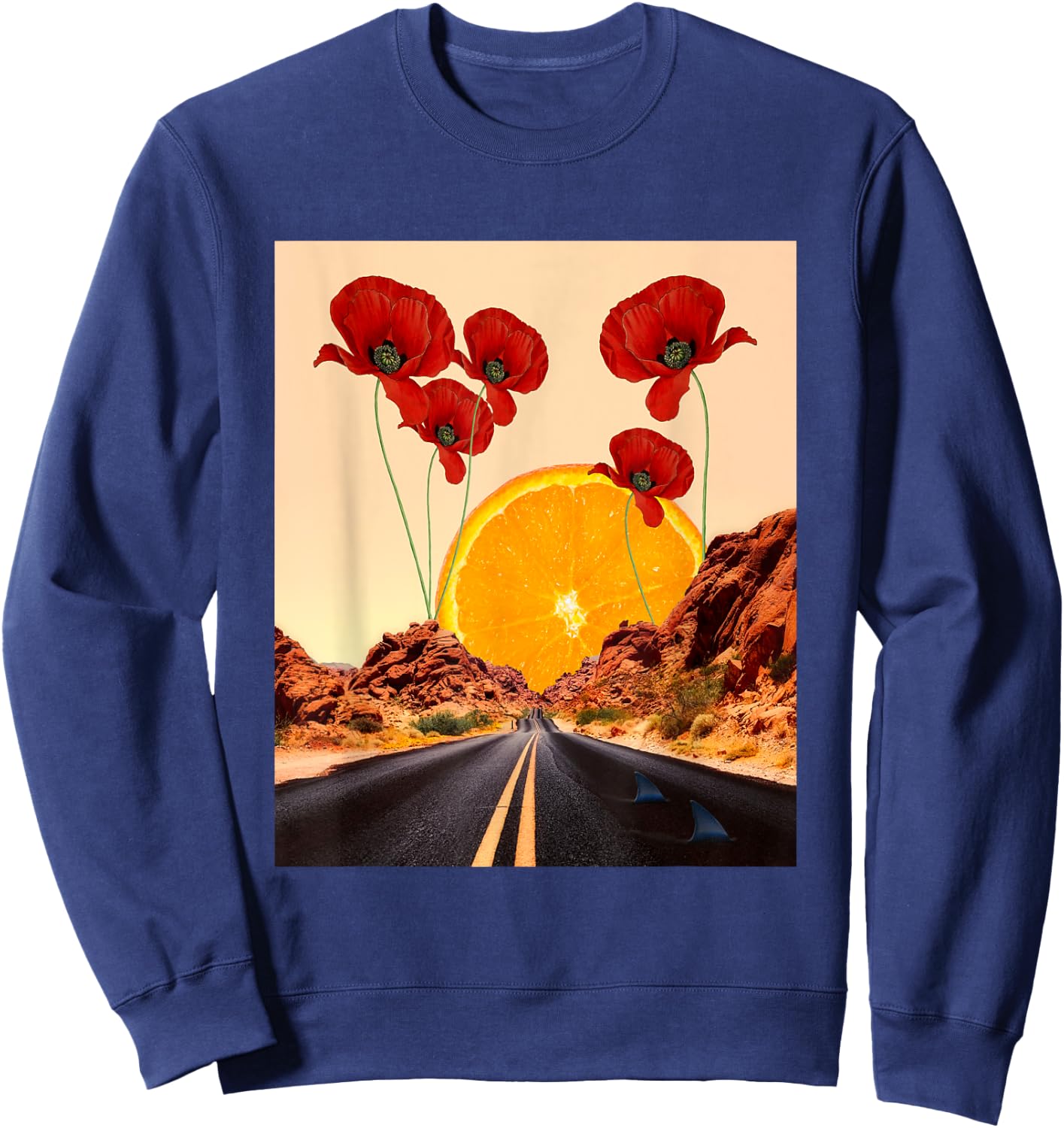 Mojave Desert - Nevada Road - Digital Collage Art - Classic Sweatshirt - Sweatshirt | Navy