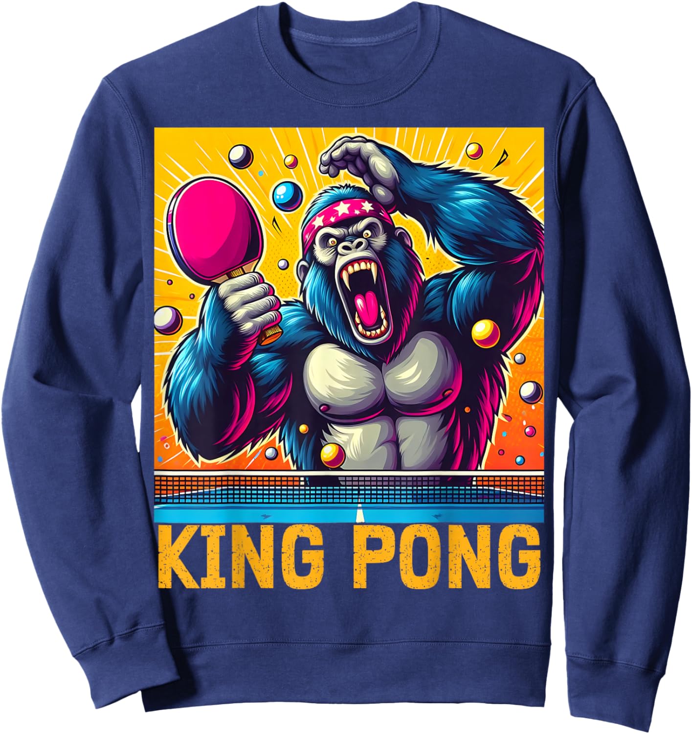 Vintage King Pong - Ping Pong Table Tennis Player Champion Sweatshirt - Sweatshirt | Navy