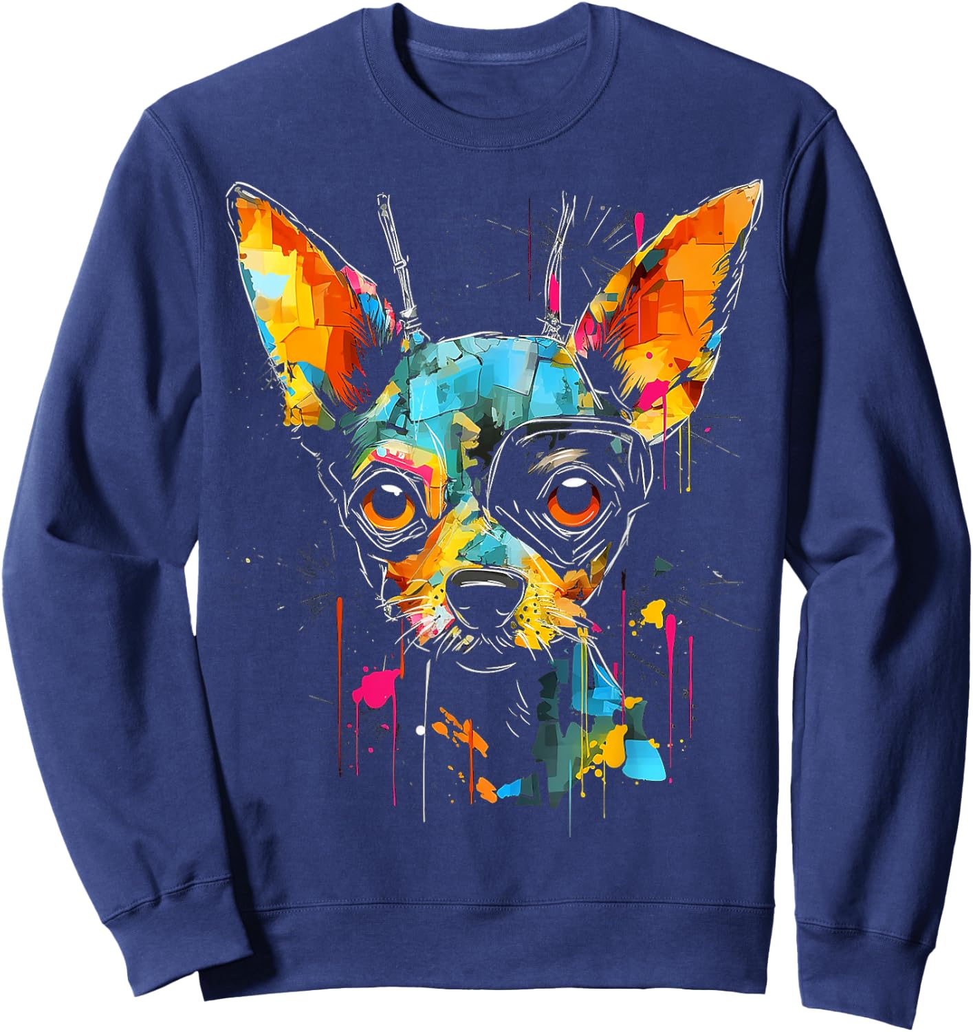 Chihuahua Art Colorful Animal Painting Pet Graphic Dog Men Women Kids Sweatshirt - Sweatshirt | Navy