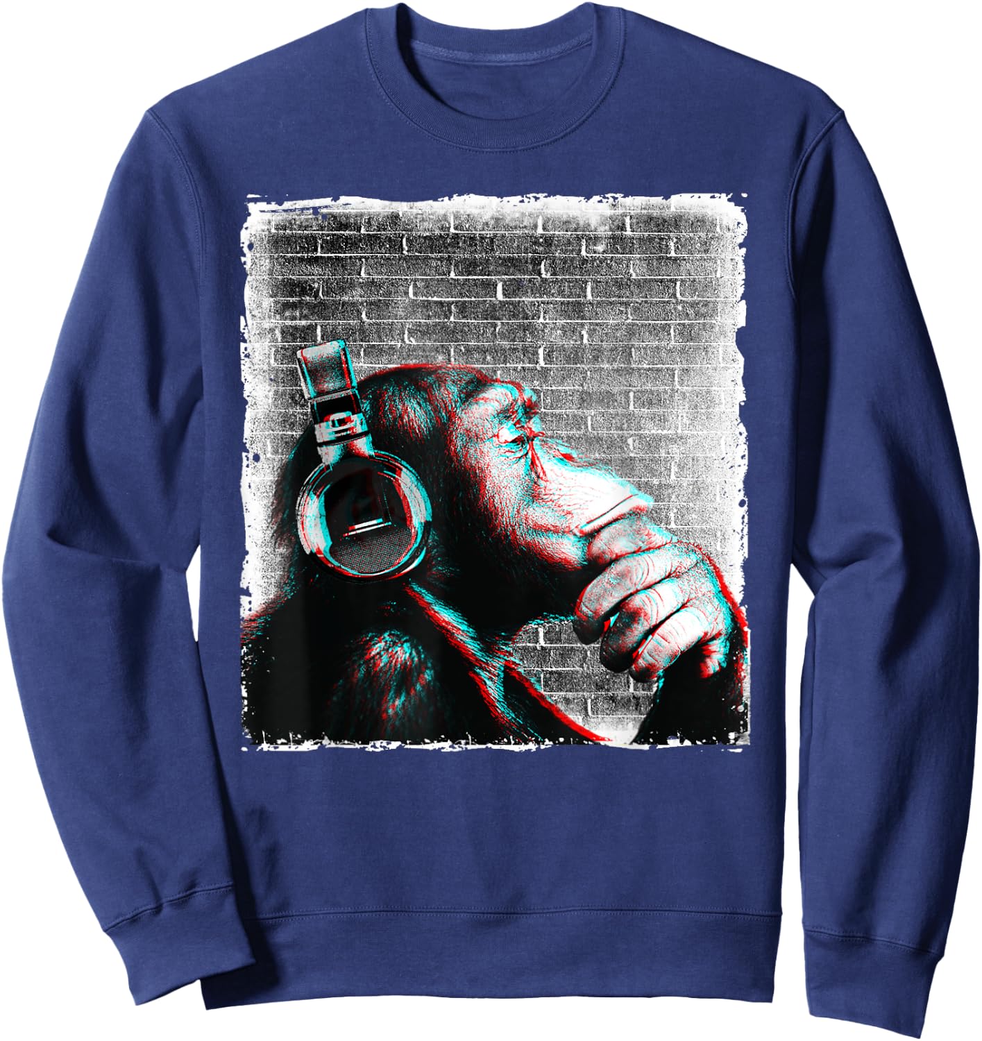 Monkey Chimp WIth Headphones Shirt - Edm Dj Music Lover Cool Sweatshirt - Sweatshirt | Navy